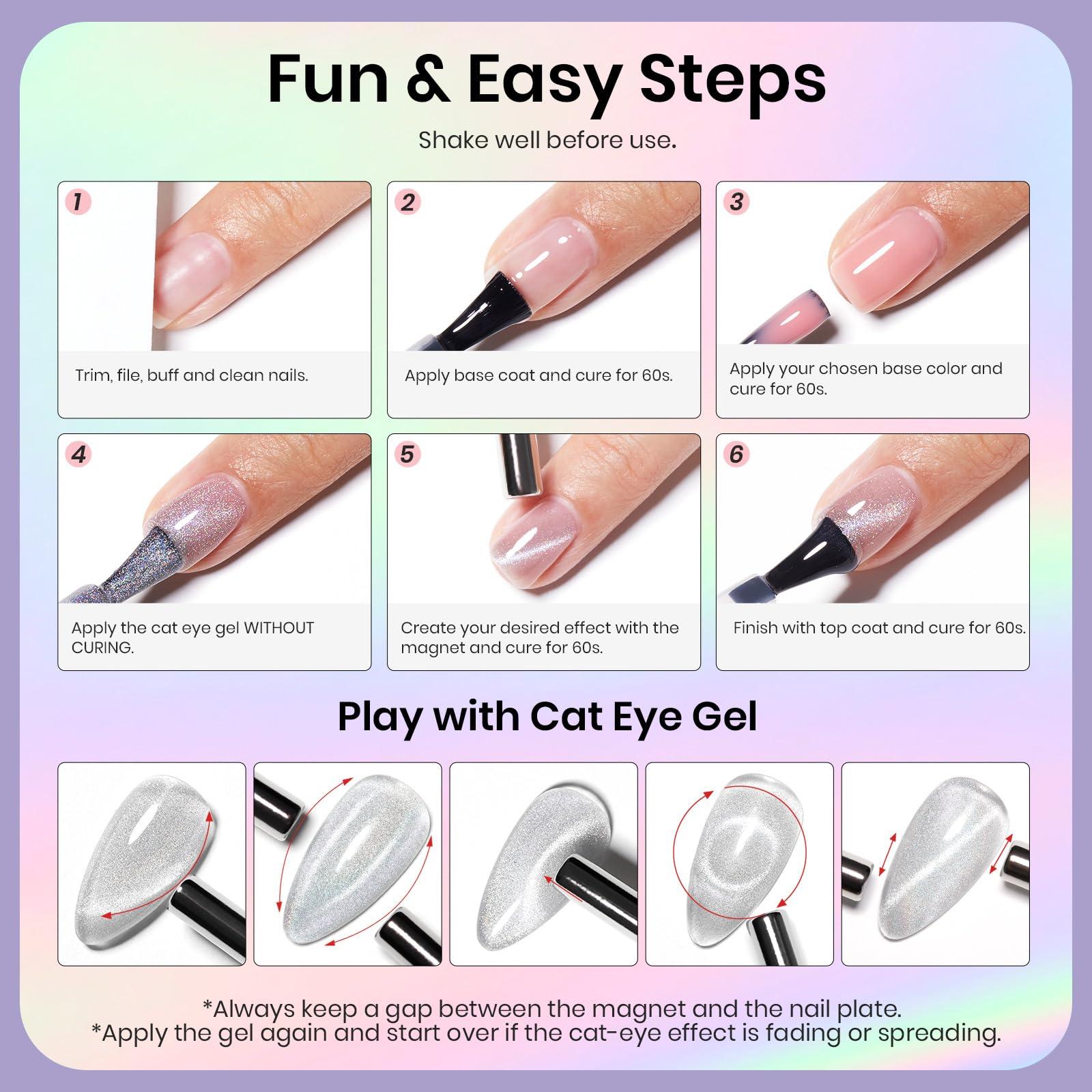 Beetles Cat Eye Gel Nail Polish - 15ml Silver Shimmer Gel Polish with Magnet Soak Off UV LED Nail Lamp Velvet Nail Polish Nail Art Salon DIY Home Manicure Gift for Women - Image 7