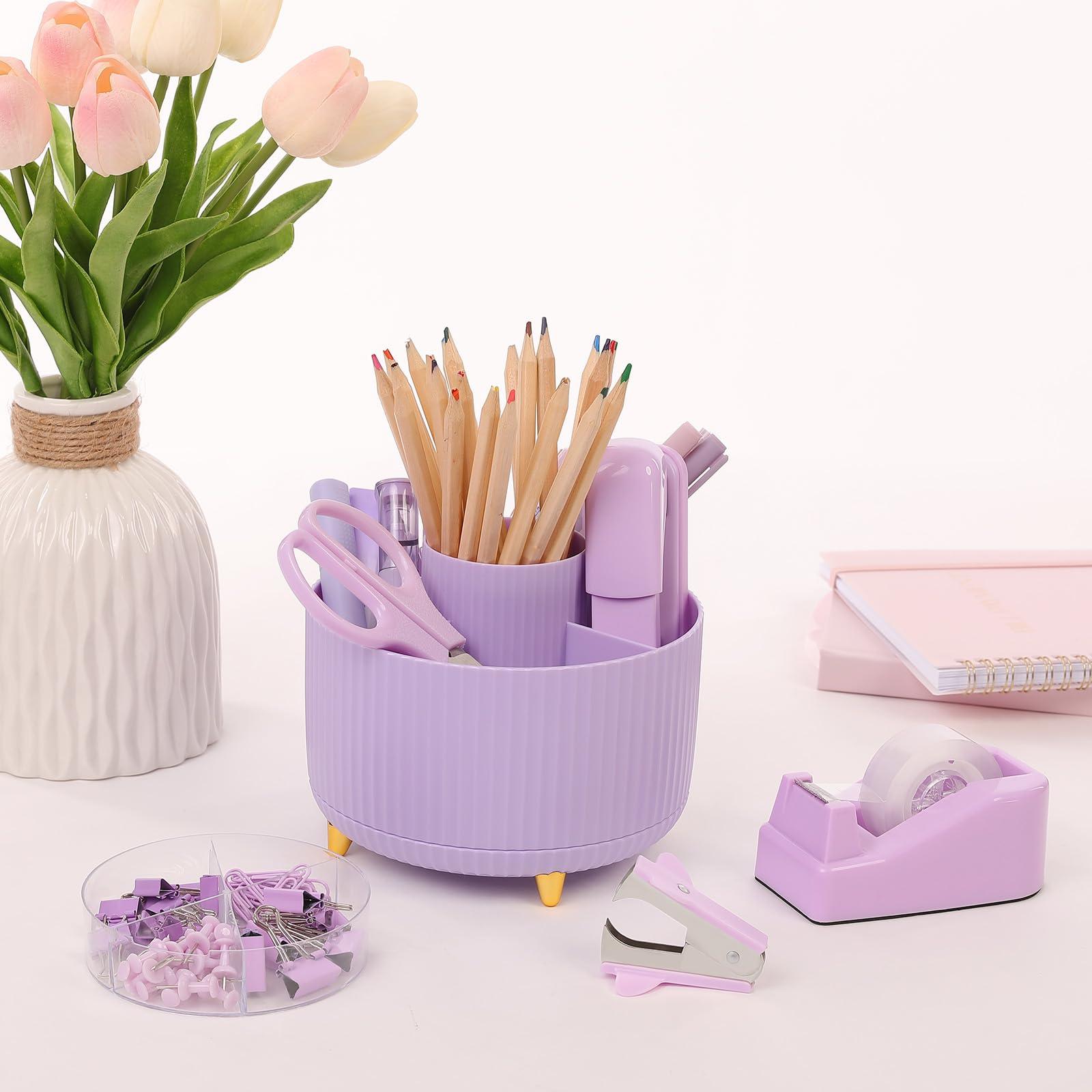 SKYDUE Purple Office Supplies Set, Purple Office Desk Accessories 10PCS, Pencil Holder for Desk, Stapler, Tape Dispenser, Scissors, Ruler, Binder/Paper Clips and 1000pcs Staples,Desk Supplies Set - Image 8