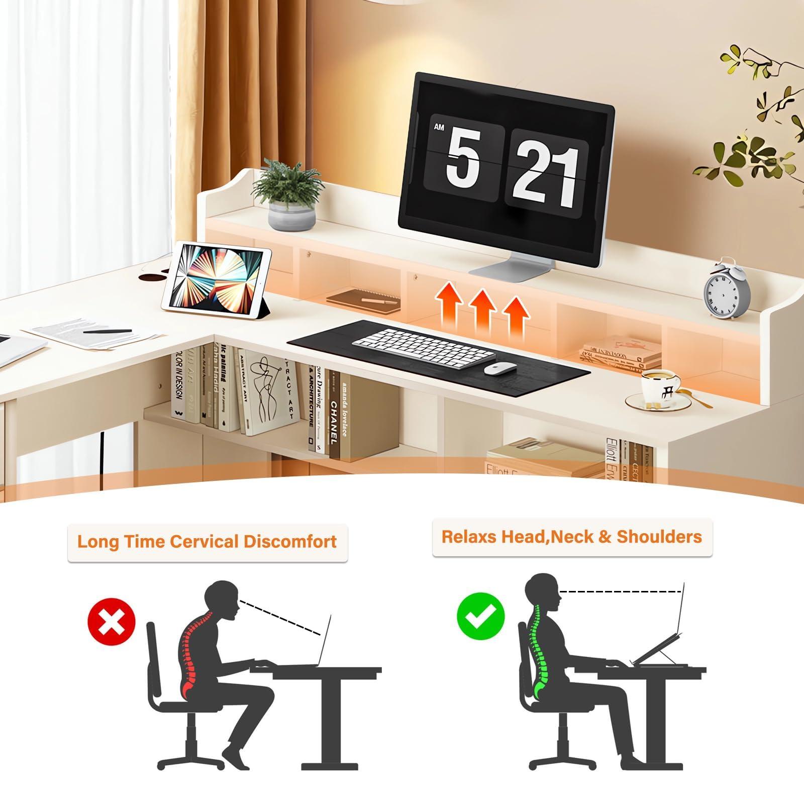 White L Shaped Desk with 3 Drawers, 60 inch Corner Desk with Moveable Hutch and Power Outlet, Large Home Office Corner Computer Desk with Storage File Cabinet - Image 3
