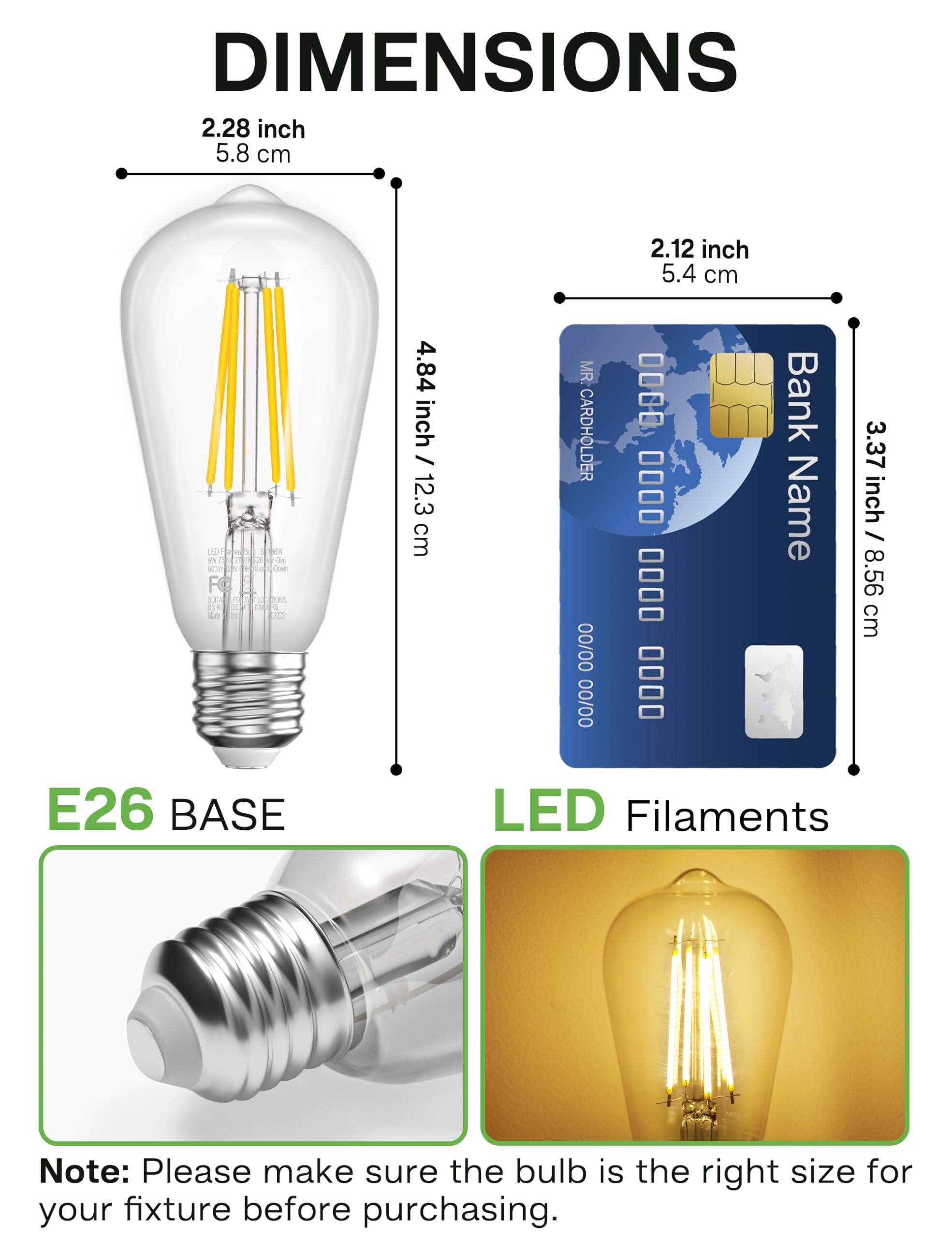 Eastiya Dusk to Dawn Light Bulbs, 6W Equivalent 60W, Soft White 2700K, E26 Base, Light Sensing, ST58 Vintage Style, 600LM, Outdoor Edison Bulbs, Automatic Light Bulbs for Porch Patio Garage, 4 Pack - Image 7