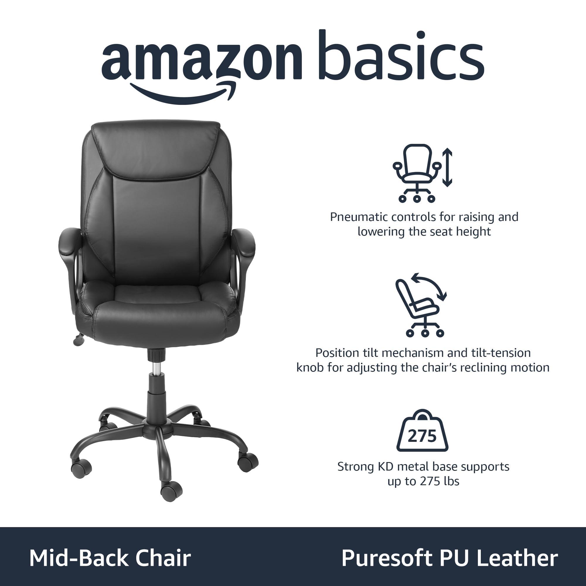 Amazon Basics Classic Puresoft PU Padded Mid-Back Height Adjustable Office Computer Desk Chair with Armrest, 26"D x 23.75"W x 42"H, Black - Image 4