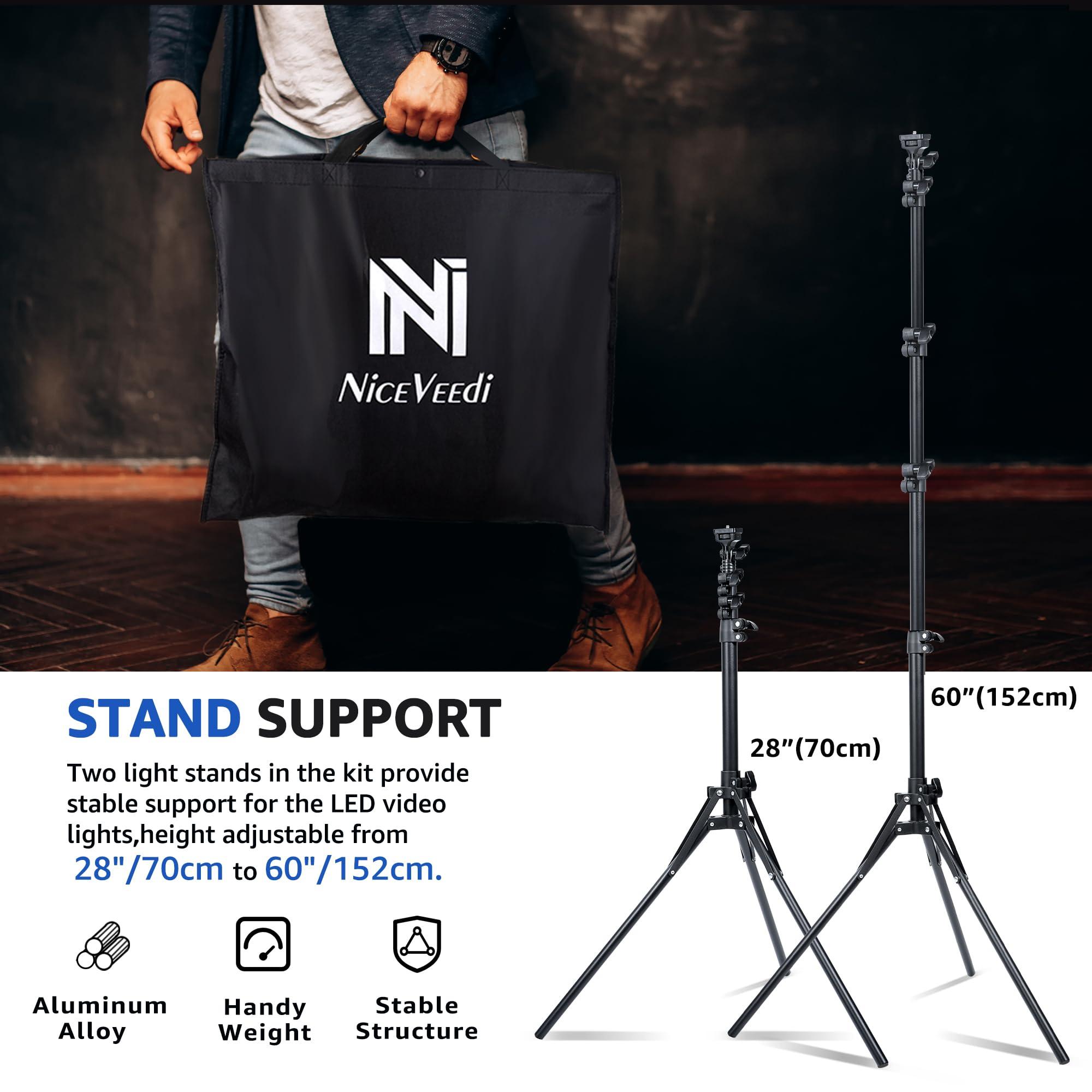 2-Pack LED Video Light Kit, NiceVeedi Studio Light, 2800-6500K Dimmable Photography Lighting Kit with Tripod Stand&Phone Holder, 73" Stream Light for Video Recording, Game Streaming, YouTube - Image 7