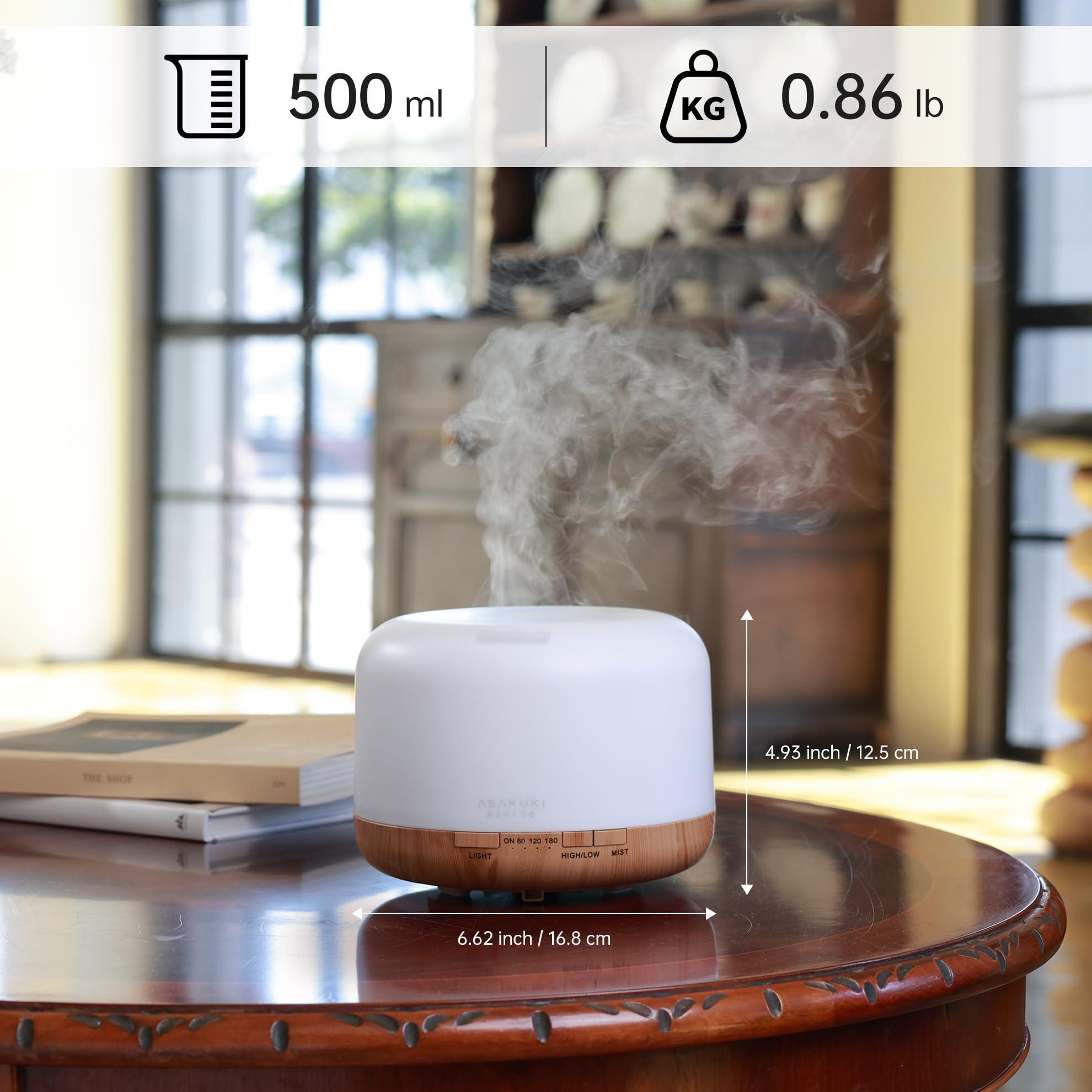 ASAKUKI 500ml Premium, Essential Oil Diffuser with Remote Control, 5 in 1 Ultrasonic Aromatherapy Fragrant Oil Humidifier Vaporizer, Timer and Auto-Off Switch Brown - Image 2