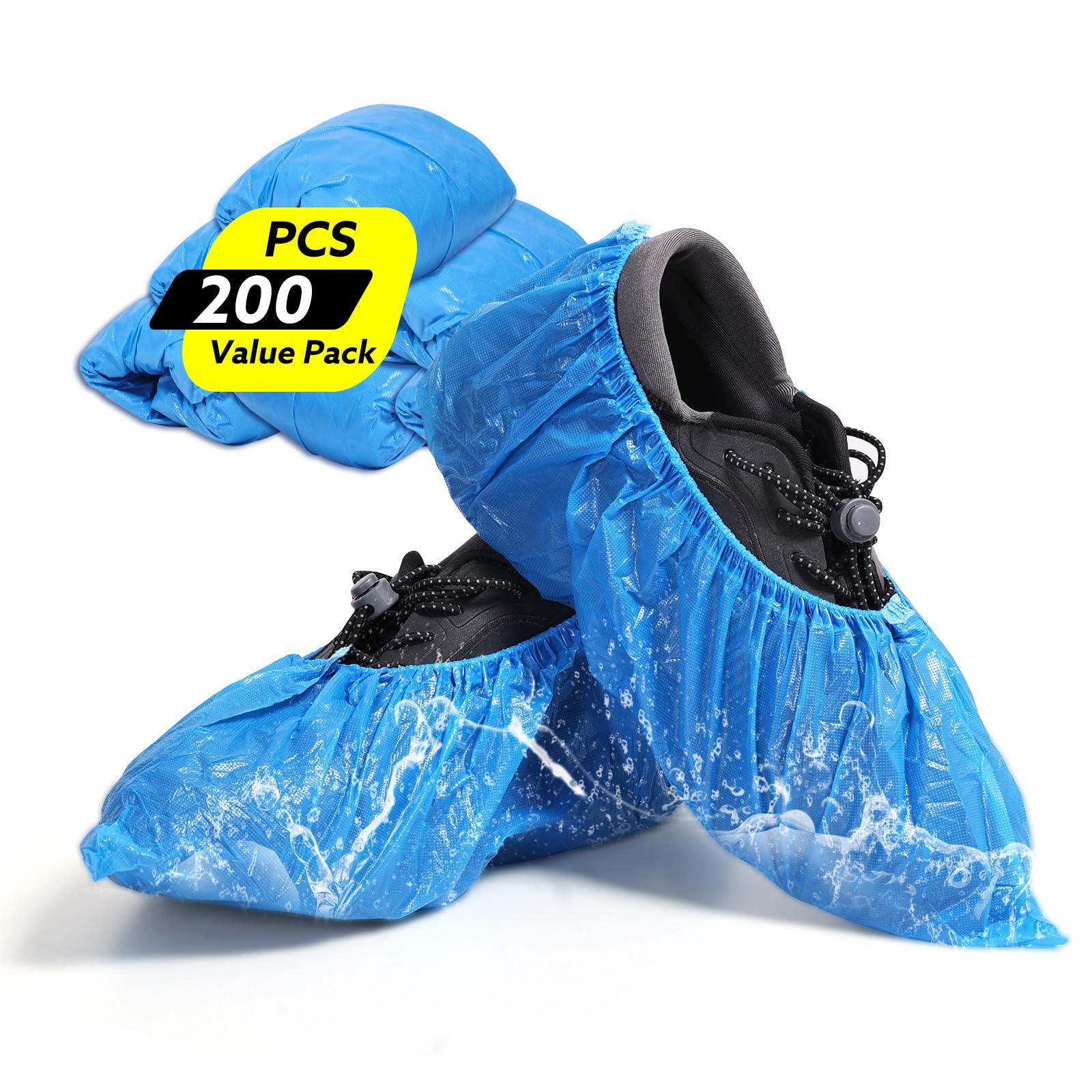 Yzurbu 200pcs Disposable Shoe Covers, Thickened Waterproof and Dustproof Bootie Covers, Fits Up to US Men's Size 11 and Women's Size 13