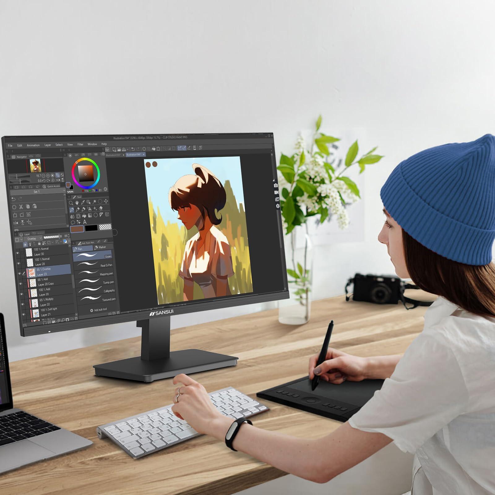 SANSUI Monitor 24 Inch 100Hz PC Monitor, HDMI VGA Ports VESA Mount, FHD Computer Monitor Ultra-Slim Ergonomic Tilt Eye Care for Home Office (ES-24F2, HDMI Cable Included) - Image 4