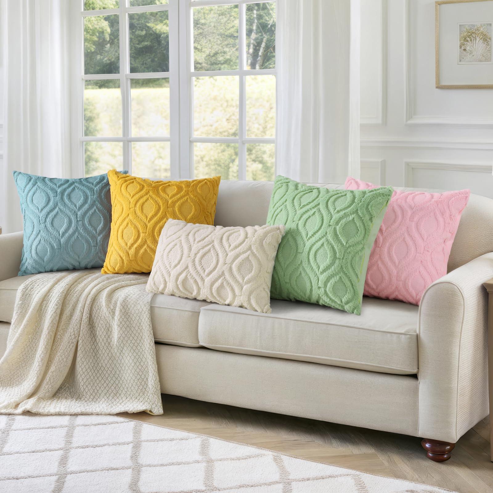 decorUhome Fall Throw Pillow Covers 18x18 Inch Set of 2, Soft Plush Faux Wool Beige Solid Couch Pillow Covers, Accent Farmhouse Neutral Square Pillow Cases for Sofa Bed Living Room Home Decor - Image 6