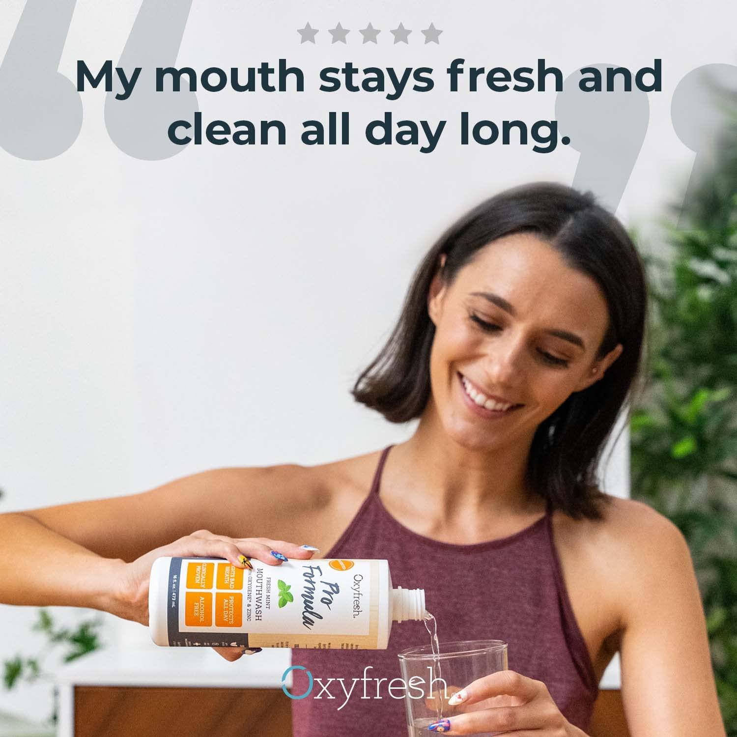 Oxyfresh Premium Pro Formula Fresh Mint Mouthwash – Patented Zinc Mouthrinse for All Day Fresh Breath & Healthy Gums – Refreshing & Alcohol Free Mouthwash | 16oz - Image 3
