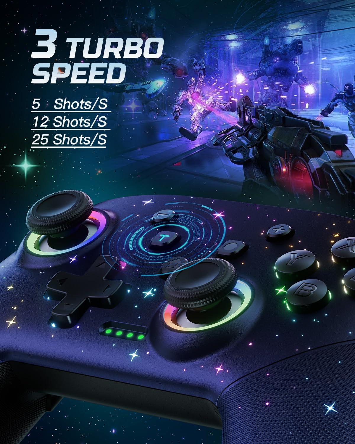 VOYEE Switch Controller, LED Star Wireless Pro Controllers Compatible with Lite/OLED, Multi-Platform Windows PC with 9 Colors Colorful RGB Lights/Programmable/Vibration/Turbo/Wakeup - Image 3