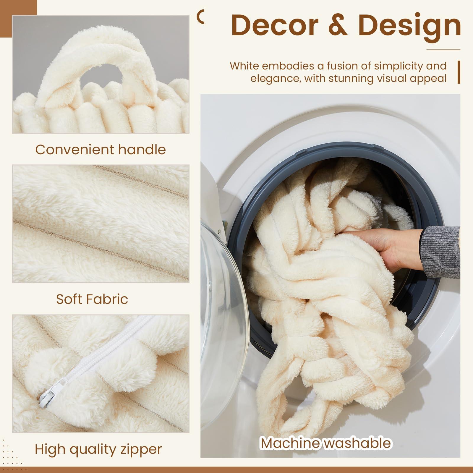 Honeydak Ribbed Rabbit Fur Stuffed Animal Storage Bean Bag Chair Cover (No Filler) Comfy Bean Bag Cover Without Filling or Home Bedroom Decor Organizing Plush Doll Textile Holder(White,L) - Image 3
