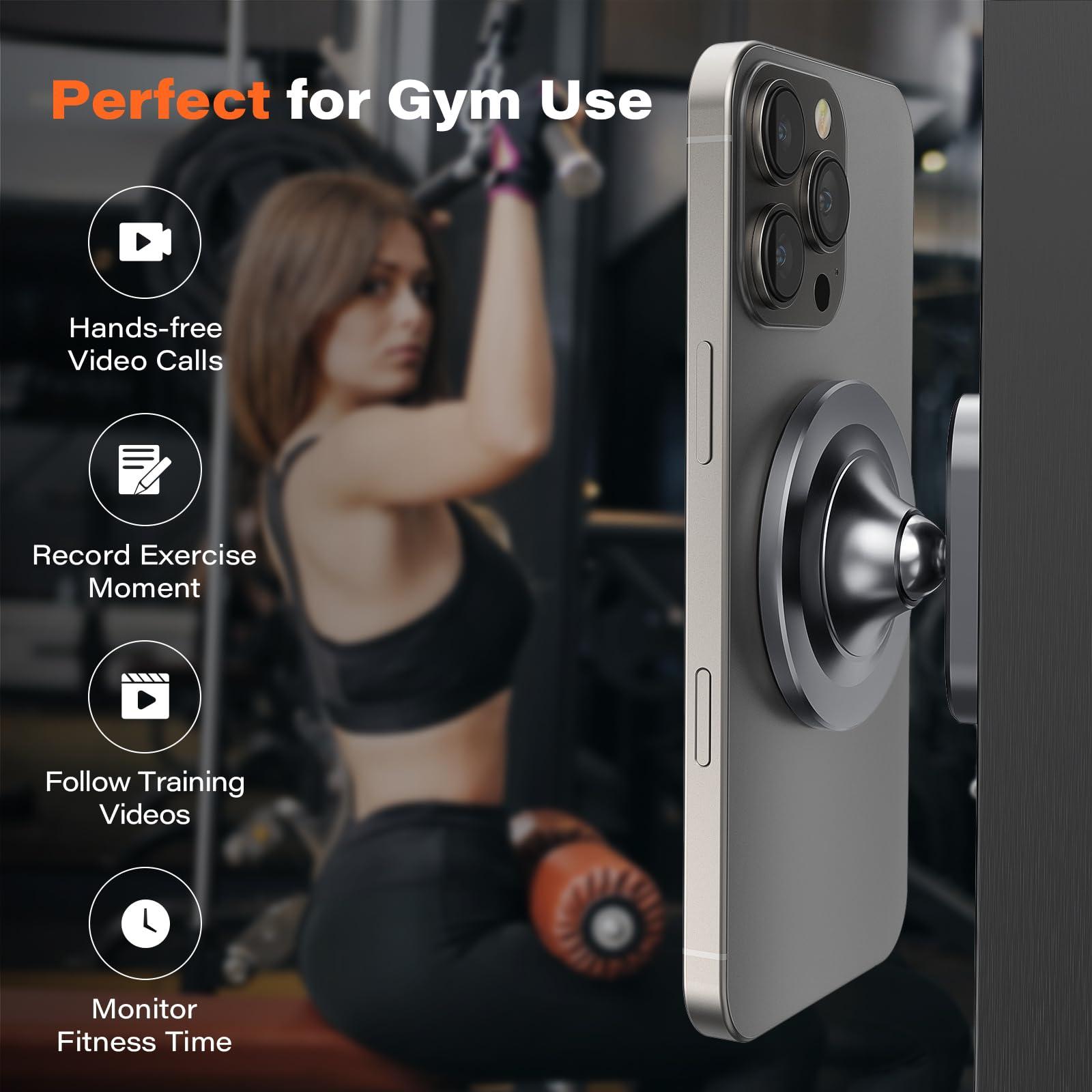 A2C All-Metal Gym Magnetic Phone Holder for MagSafe,High-End Workout Essentials Gift for Men Women,[Dual Magnet] Portable Phone Mount Gym Accessories Compatible with iPhone 16 15 14 13 12 (Gray) - Image 5
