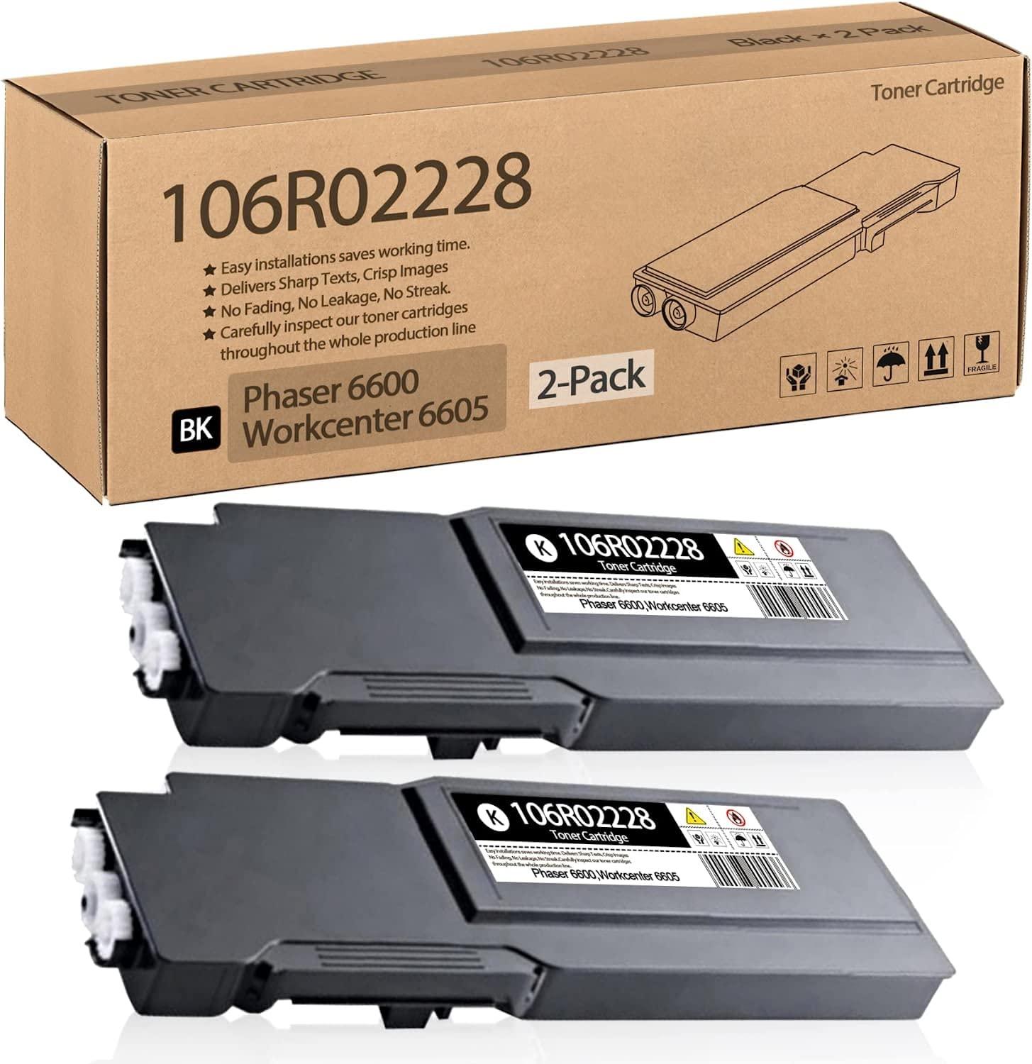 2-Pack 106R02228 Black High Capacity Compatible 106R02228 Toner Cartridge Replacement for Xerox Phaser 6600 Workcenter 6605 Toner Cartridge - 106R02228