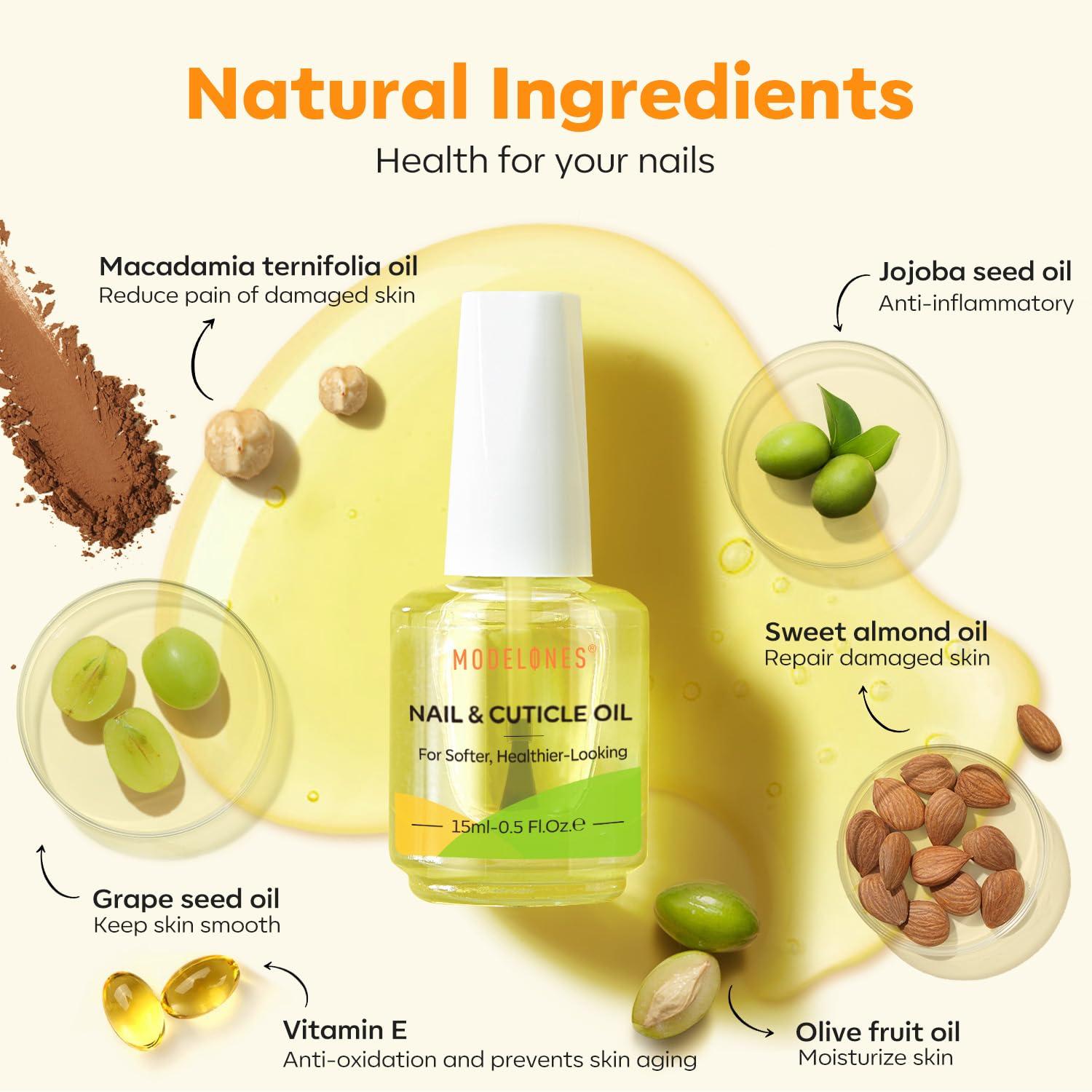 modelones Cuticle Oil for Nails, Natural Nail Oil for Growth and Strength Damaged Nails Vitamin E Revitalizing Essential Nail Oils Cuticle Care 15ml - Image 4