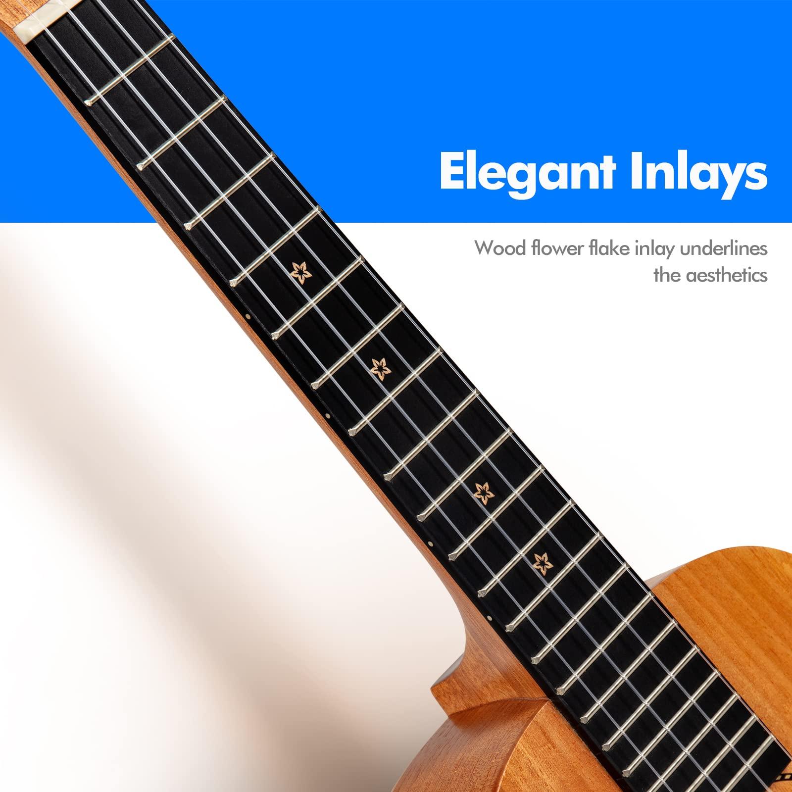 Enya Concert Ukulele 23 Inch Solid Mahogany Top Ukelele for Beginner with Gig bag, Capo, Strap, Strings, Pick (EUC-25D Nature) - Image 5