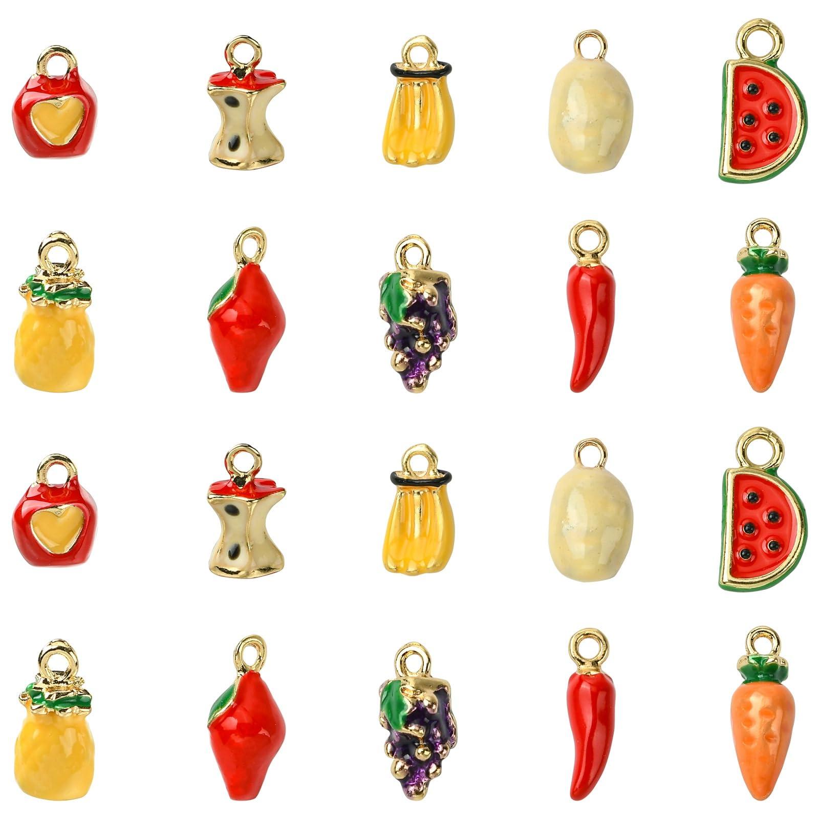KitBeads 20Pcs 10 Styles Vegetable Fruit Charms Enamel Pineapple Apple Charms Carrot Chili Pepper Charms for Jewelry Making Bracelets Crafts Bulk
