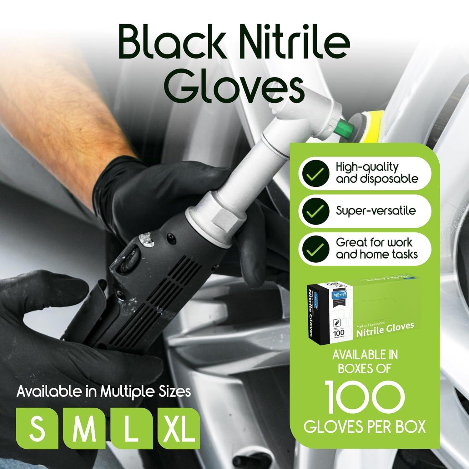 Inspire Black Nitrile Disposable Gloves | 4.5 Nitrile Disposable Safety Medical Cooking Cleaning Black Gloves - Image 2