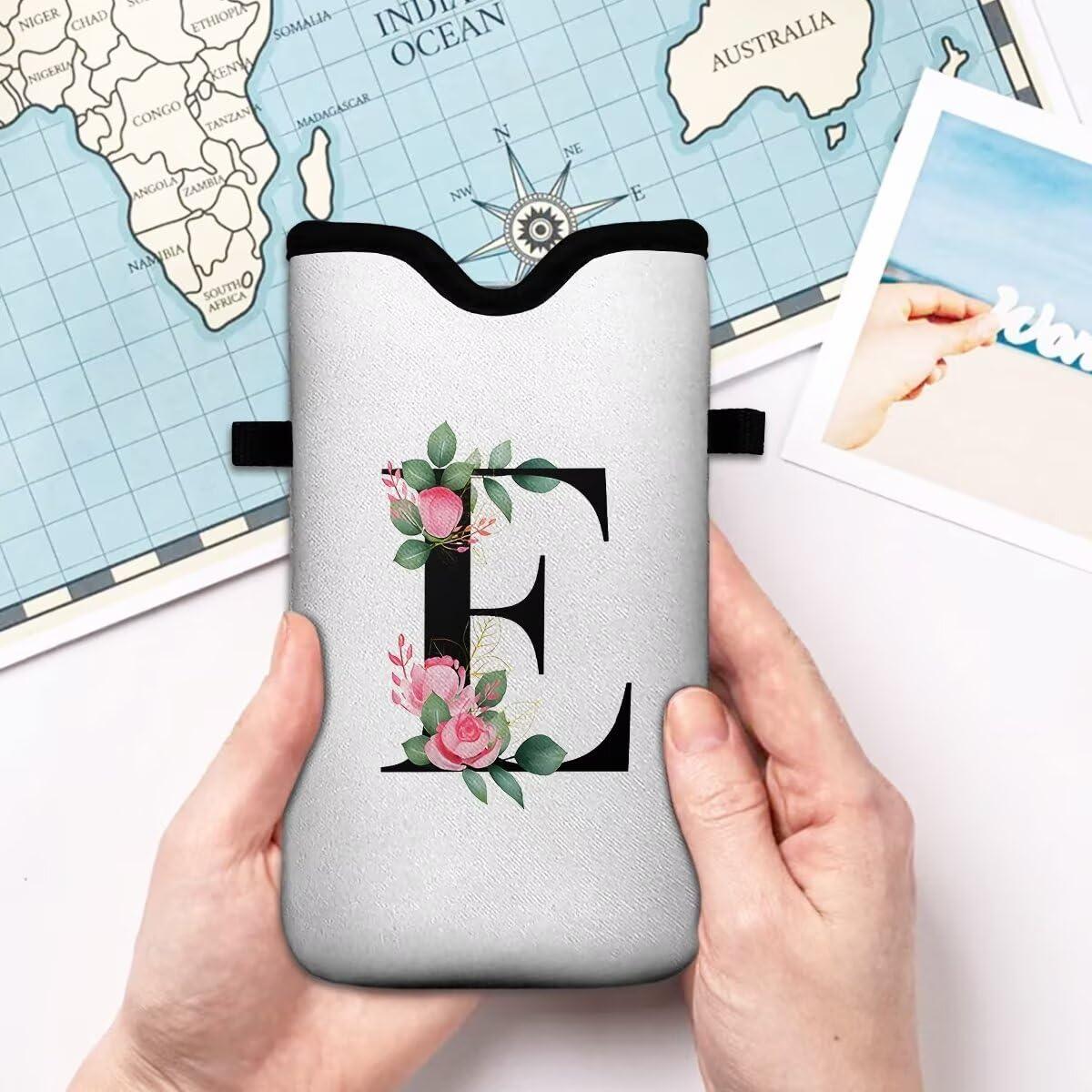 FREZORA Cell Phone Sleeves Bag Case Crossbody Neoprene Holder Lanyard Phone Pouch for Women Men 7.5 X 4.5 Inches - Letter_E - Image 3