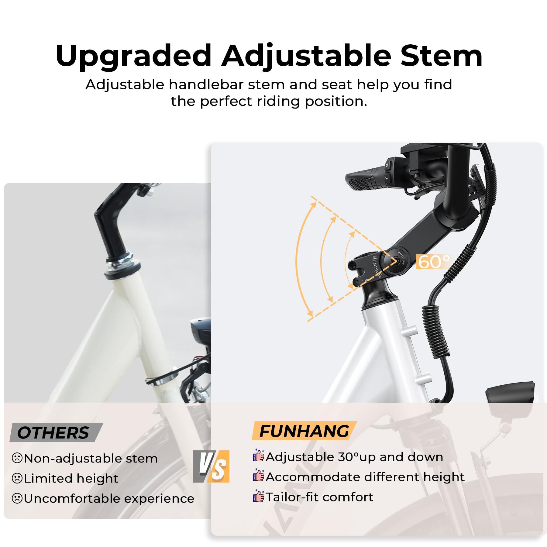 Funhang Electric Bike for Adults, 1000W Peak Ebike, 21.7MPH 50Miles City Cruiser Ebikes, 26" Step Thru Electric Bicycle with 48V Removable Battery, Adjustable Stem, Rear Rack, Front Suspension,7 Speed - Image 4