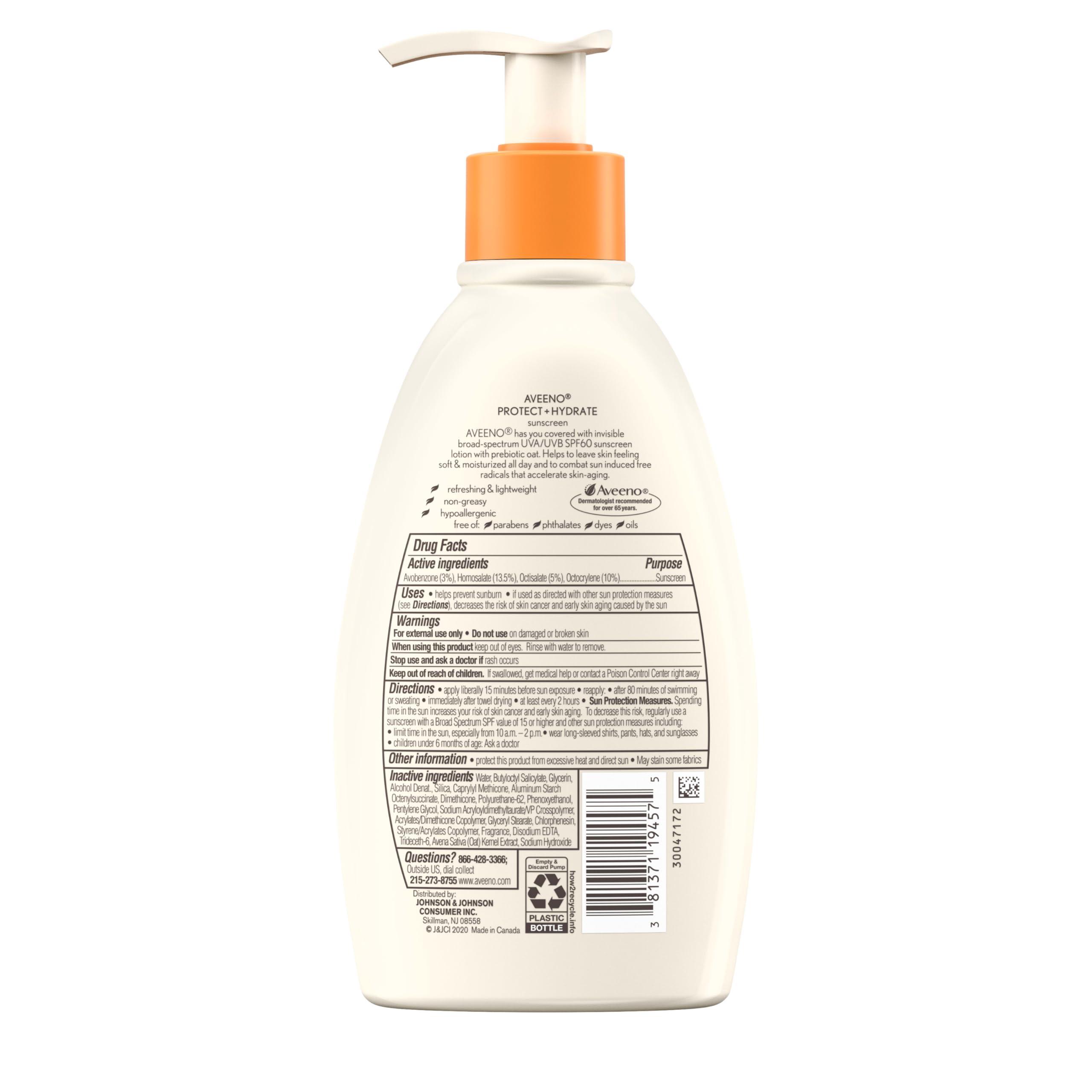Aveeno Protect + Hydrate Sunscreen Moisturizing Body Lotion with Broad Spectrum SPF 60 and Prebiotic Oat, Weightless, Paraben, Oxybenzone, and Oil Free Sunscreen, 12 FL OZ - Image 7