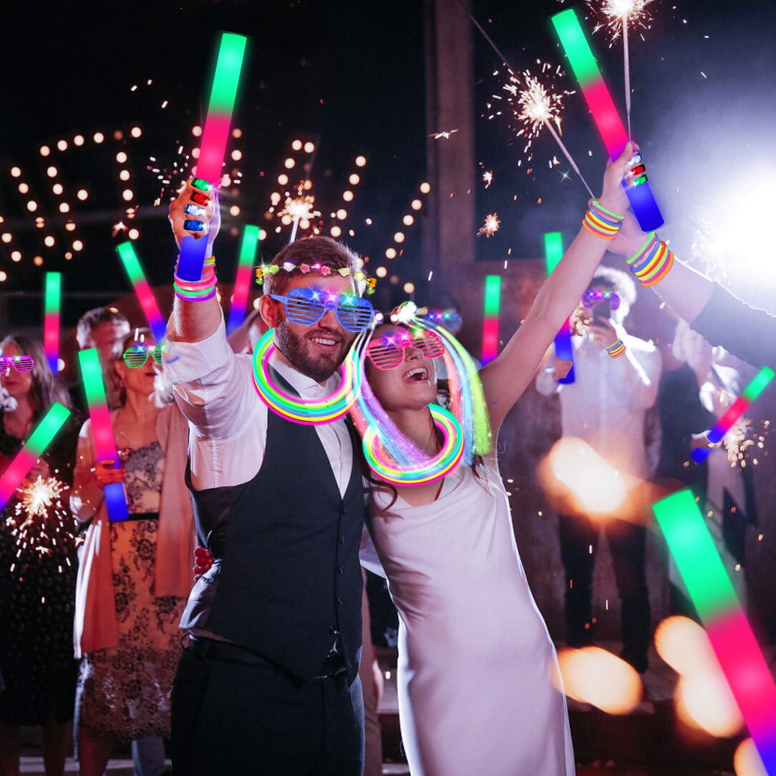 302 PCS Glow in the Dark Party Supplies, 20 LED Hair Clips Fiber Optic, 16 LED Glasses, 16 Foam Glow Sticks, 10 Light Up Flower Crowns, 40 Finger Lights,200 Glow Sticks for Glow Party Wedding Birthday - Image 2