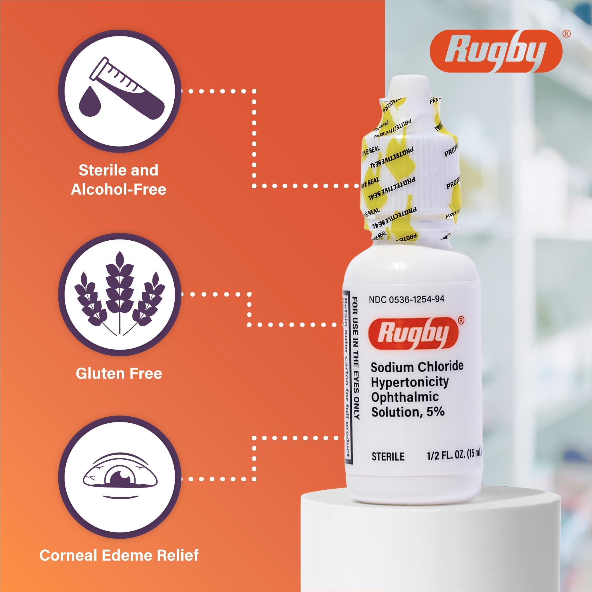 Rugby Sodium Chloride Hypertonicity Ophthalmic Eye Solution 5% - Sodium Chloride Eye Drops for Temporary Corneal Edema Symptom Support - Alcohol-Free - 0.5 Fl. Oz. - Image 3