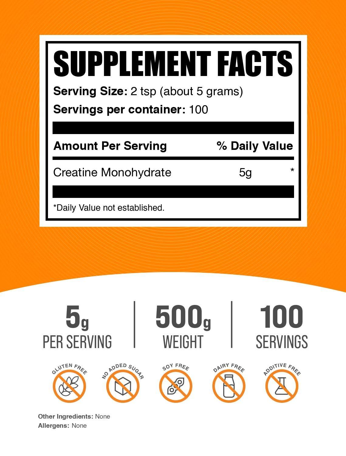BulkSupplements.com Creatine Monohydrate Powder - Creatine Supplement, Micronized Creatine, Creatine Powder - Unflavored & Gluten Free, 5g (5000mg) per Servings, 500g (1.1 lbs) (Pack of 1) - Image 2