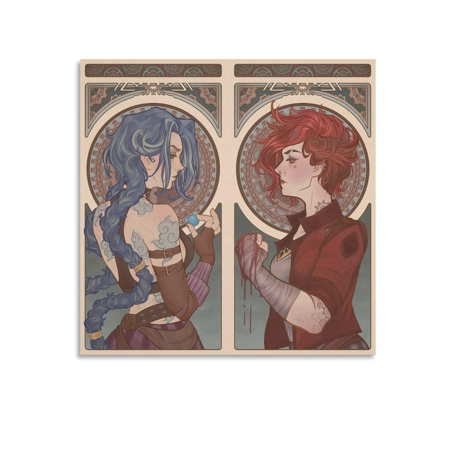 EsEntL Arcane Anime Poster Jinx&Vi Canvas Art Poster And Wall Art Picture Print Modern Family Bedroom Decor Posters 12x12inch(30x30cm)