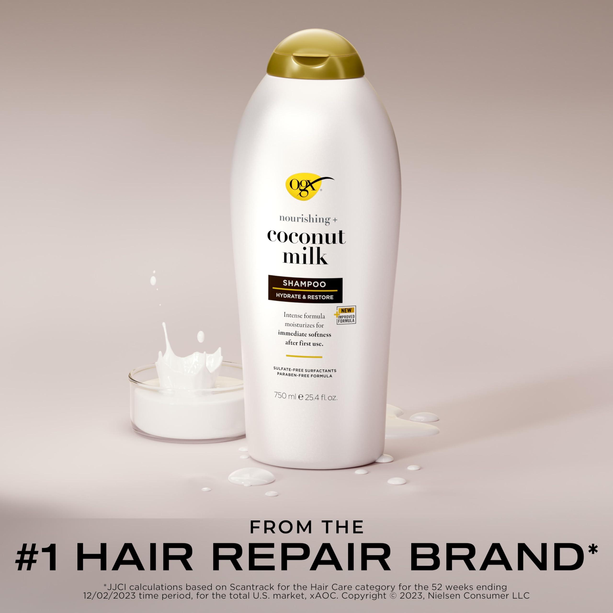 OGX Nourishing + Coconut Milk Shampoo, Hydrating & Restoring Shampoo Moisturizes for Soft Hair After the First Use, Paraben-Free, Sulfate-Free Surfactants, 25.4 fl. oz - Image 2