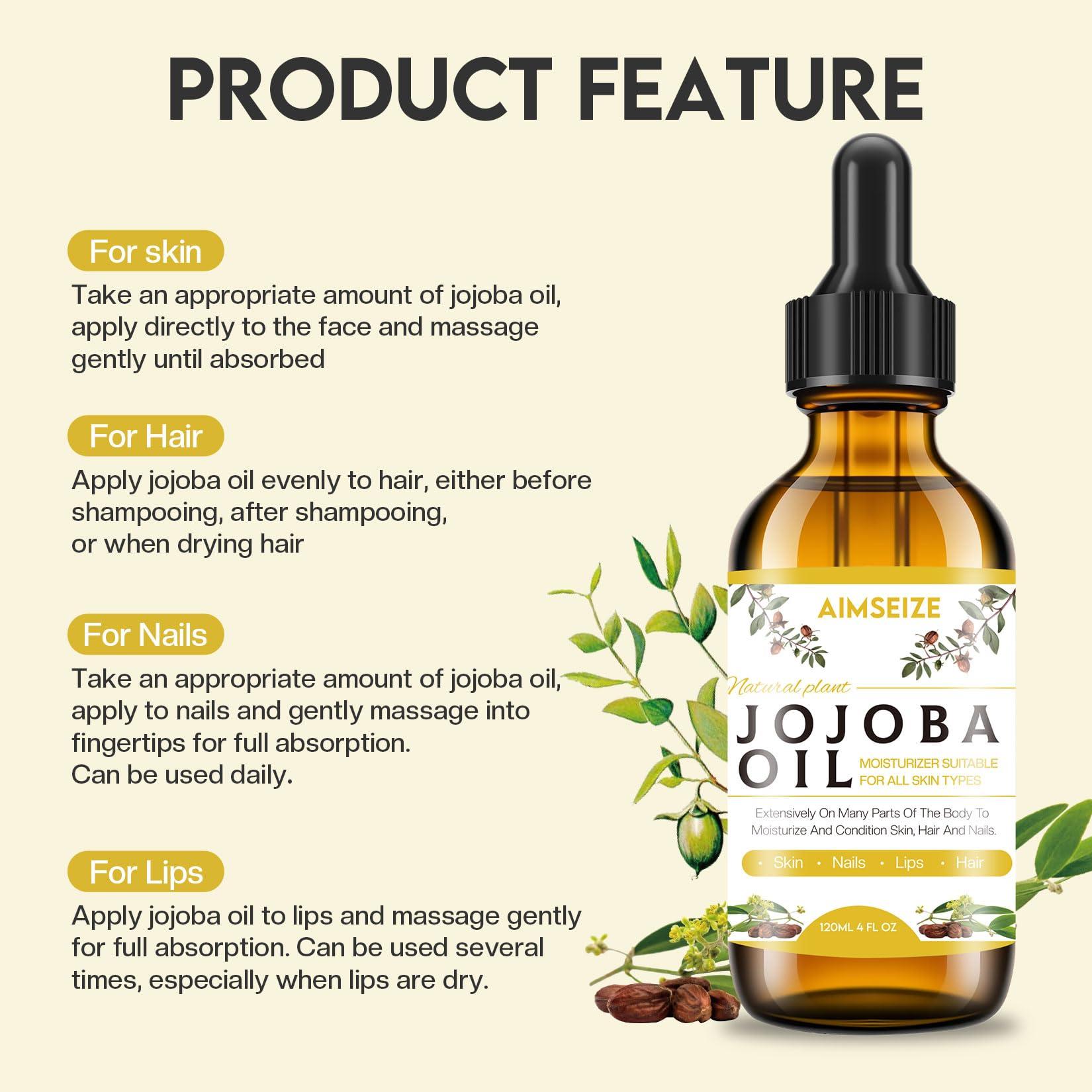 AIMSEIZE 100% Pure Jojoba Oil - Cold Pressed - Natural Based Oil - Moisturizing Massage Oil for Face, Hair, Skin & Nails - Image 2