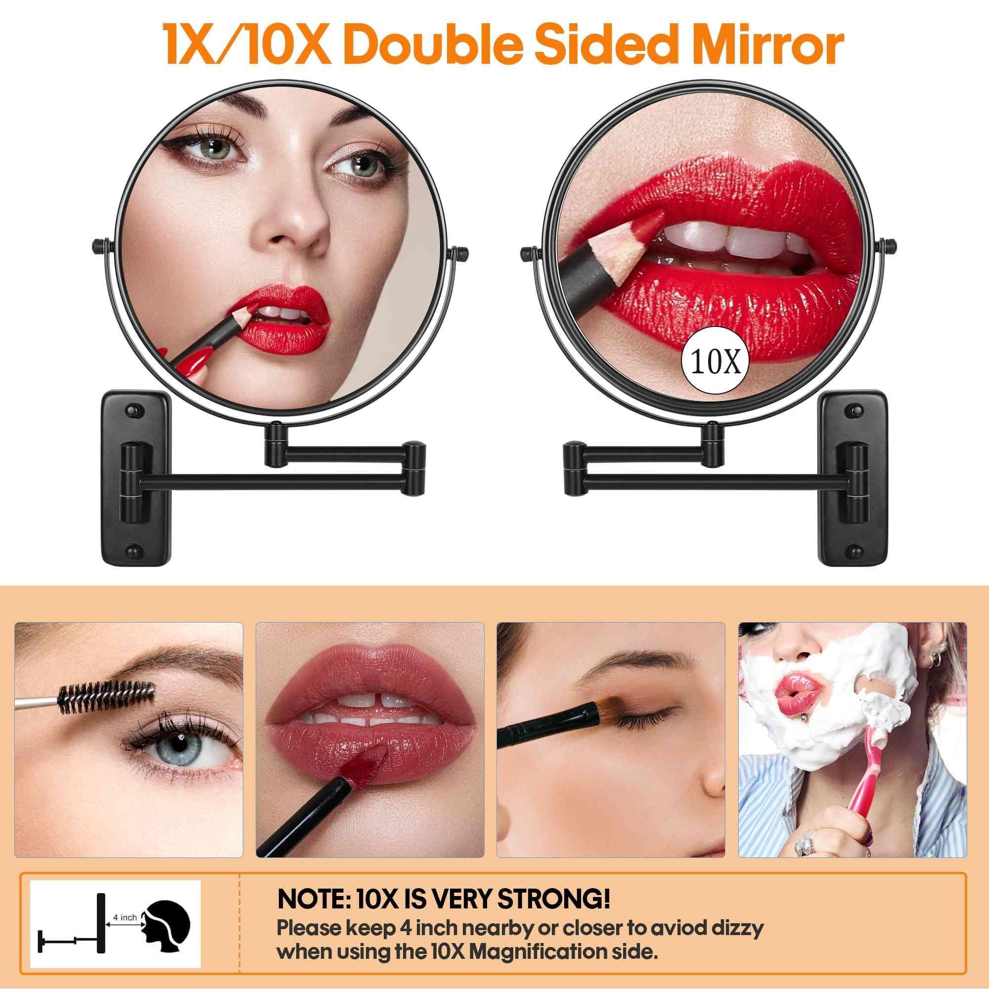 Large Size 9-in Wall Mounted Magnifying Makeup Mirror 1X/10X Magnification,Extendable Bathroom Mirrors Wall Mount Vanity Mirror for Shaving,12-in Folding Arm,Flexible Adjustable,Space-Saving,No Light - Image 5