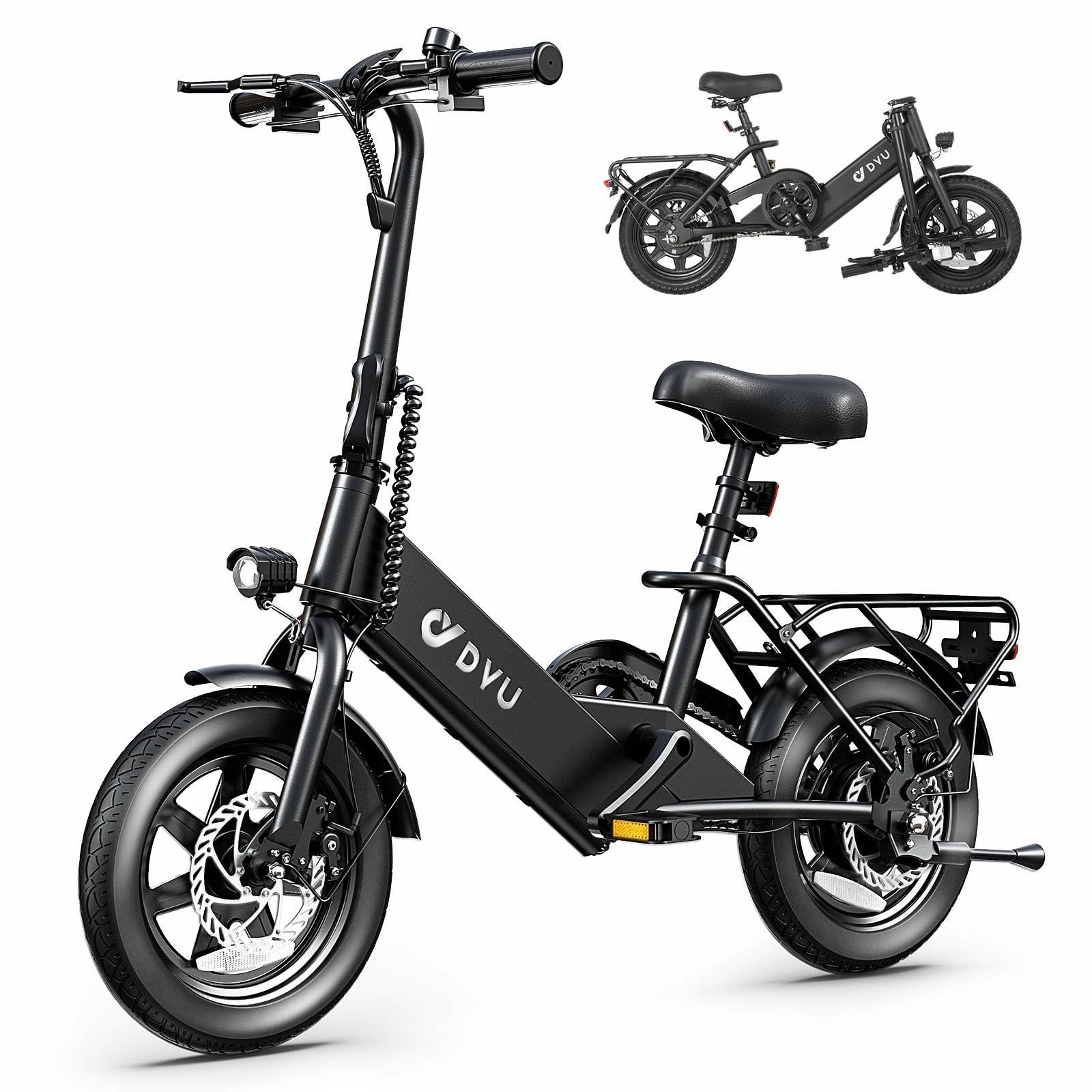 DYU Electric Bike for Adults Teens, Folding Electric Bicycle,Commuter City E-Bike with 350W Motor and 36V 7.5Ah Battery,3 Levels Assist, Dual Disc Brakes,14/16" Foldable ebike with Pedals