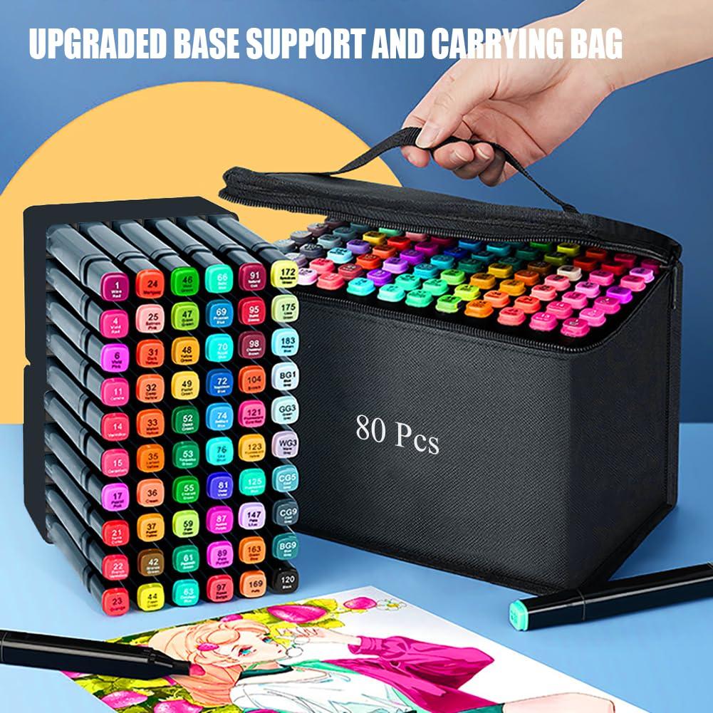 Alcohol Markers, 80 Colors Art Drawing Markers Set for Kids Adults Dual Tip Permanent Sketch Markers, with Organizing Case - Image 4