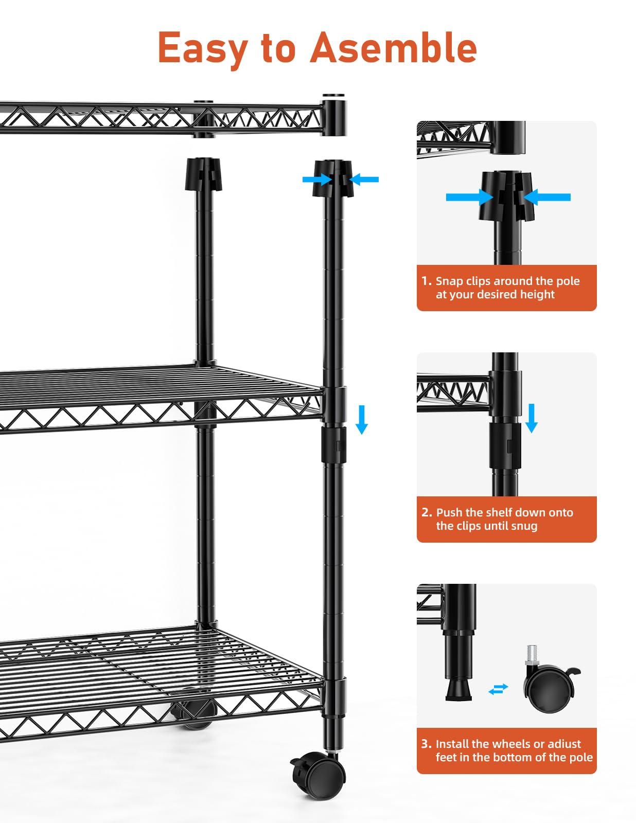 Simple Deluxe 3-Tier Storage Shelves, 750 Lbs Loading Capacity, 24.02" W x 13.78" D x 29.92" H Shelving Unit for Pantry, Garage and Kitchen, Black - Image 6