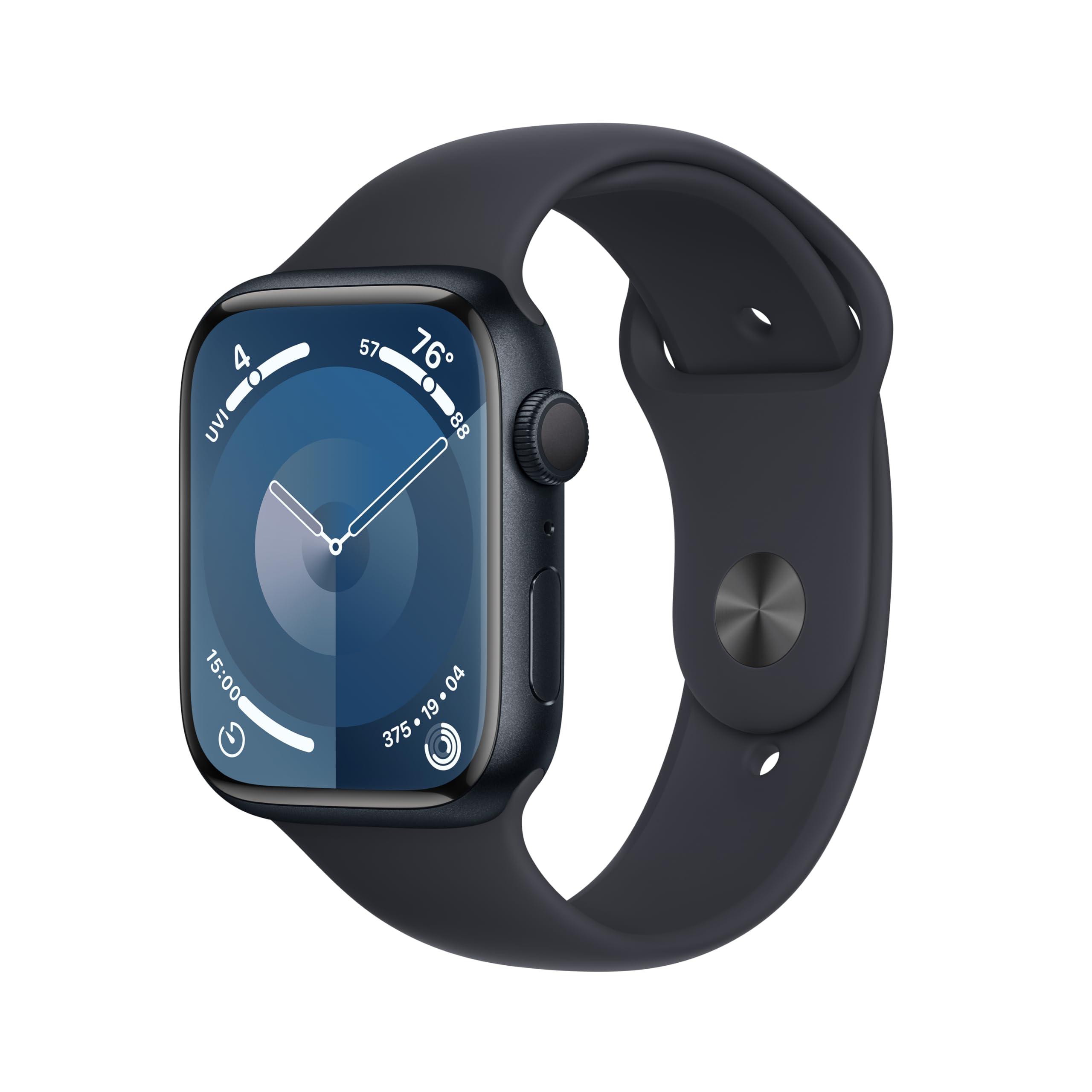 Apple Watch Series 9 [GPS 45mm] Midnight Aluminum Case with Midnight Sport Band, S/M (Renewed) - Image 1