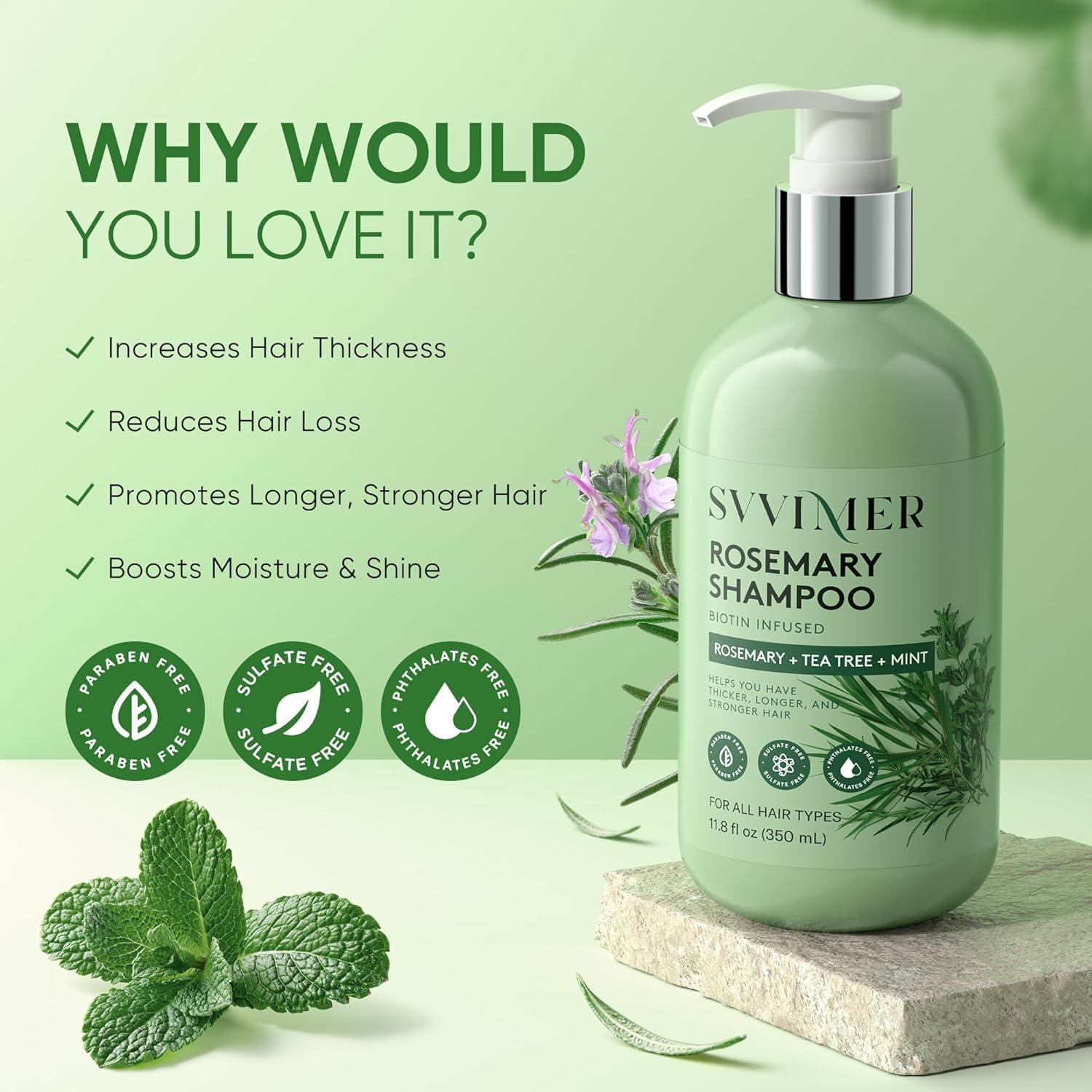 Svvimer Rosemary Hair Growth Shampoo - Thickening Shampoo with Biotin Tea Tree Oil Mint for Hair Loss and Thinning Hair - for Women and Men 11.8 Fl Oz (Pack of 1) - Image 3