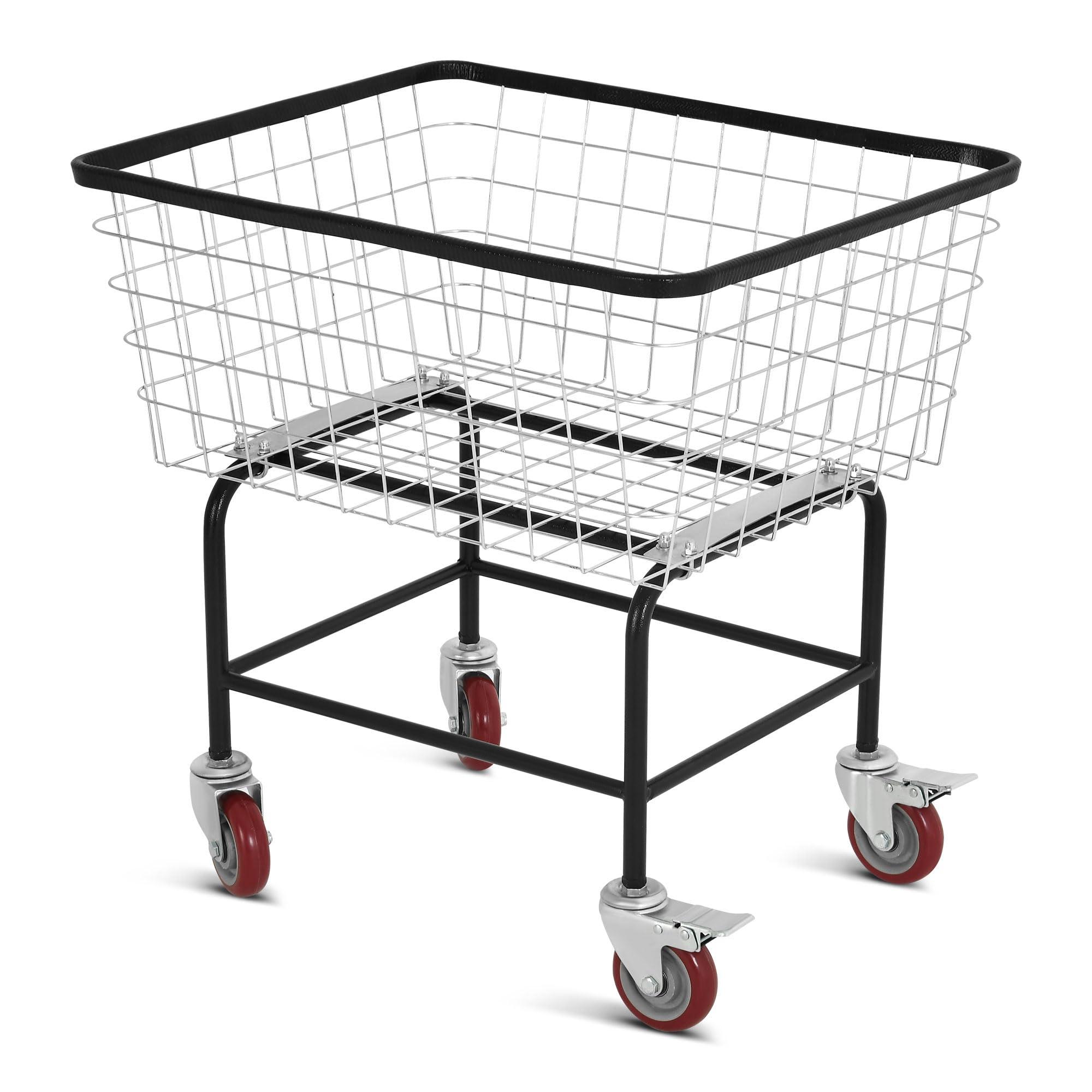 DWVO 4.5 Bushel Wire Laundry Cart with Wheels, Rolling Laundry Basket with Smooth Wheels, Metal Commercial Wire Laundries Basket Cart, Heavy-Duty Large Steel Bin for Clothes Storage & Organization