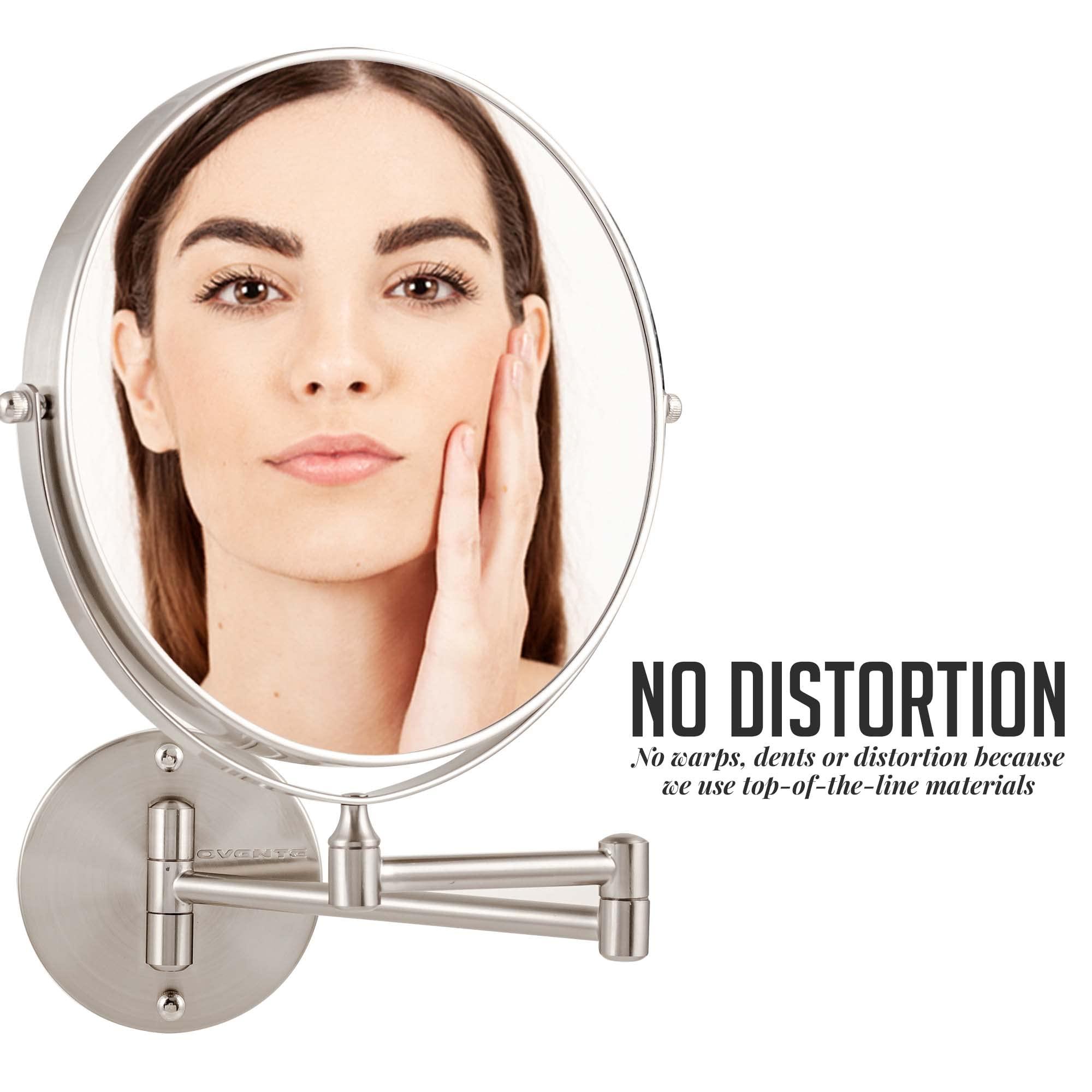 OVENTE 9" Wall Mounted Makeup Mirror with 1X/7X Magnification, Double Sided Magnifying Round Bathroom Vanity Mirror, 360° Swivel Design, Extendable and Folding Arm, Nickel Brushed MNLFW90BR1X7X - Image 6