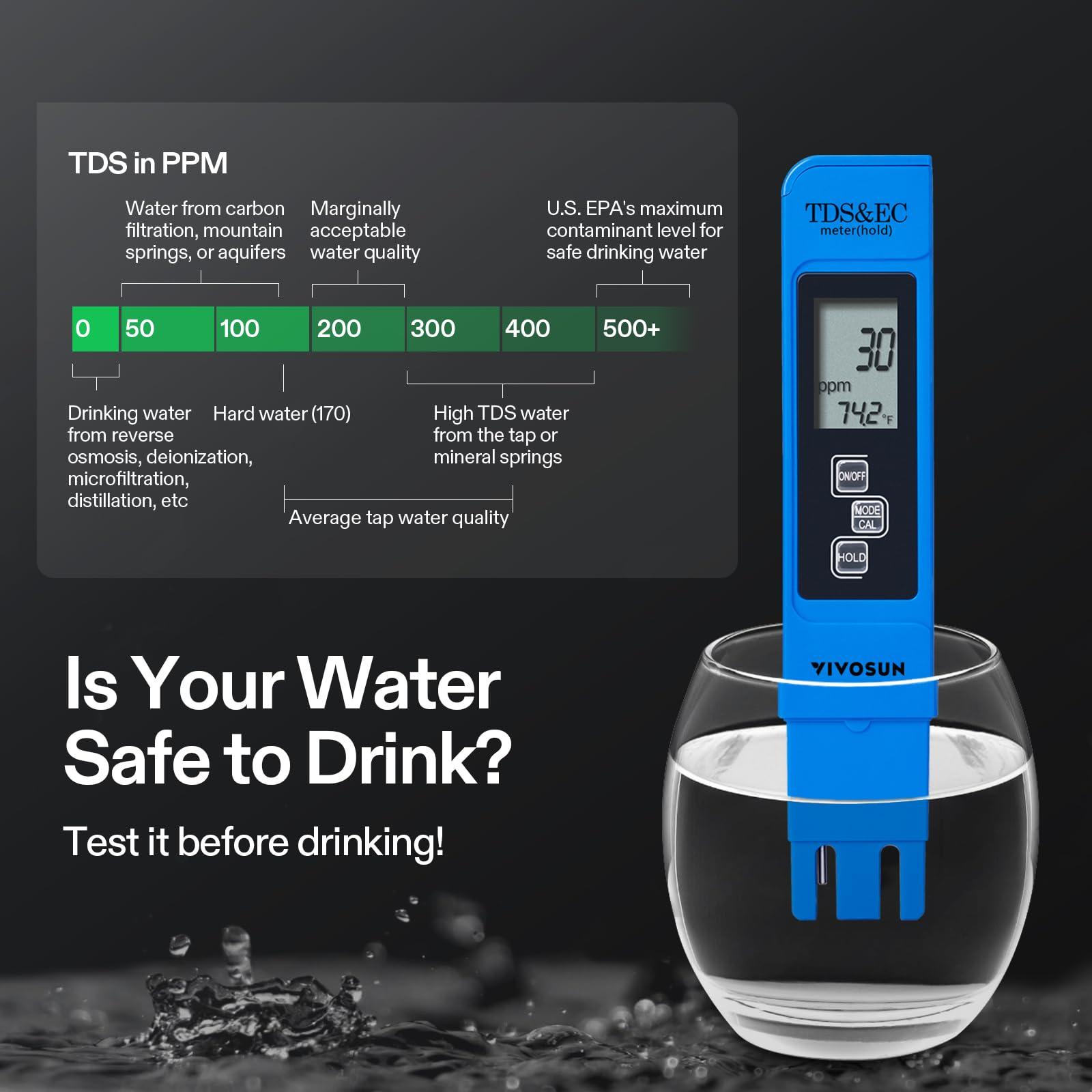 VIVOSUN Digital pH and TDS Meter Kits, 0.01pH High Accuracy Pen Type pH Meter ± 2% Readout Accuracy 3-in-1 TDS EC Temperature Meter for Hydroponics, Pool and Aquarium, Yellow Blue, UL Certified - Image 6