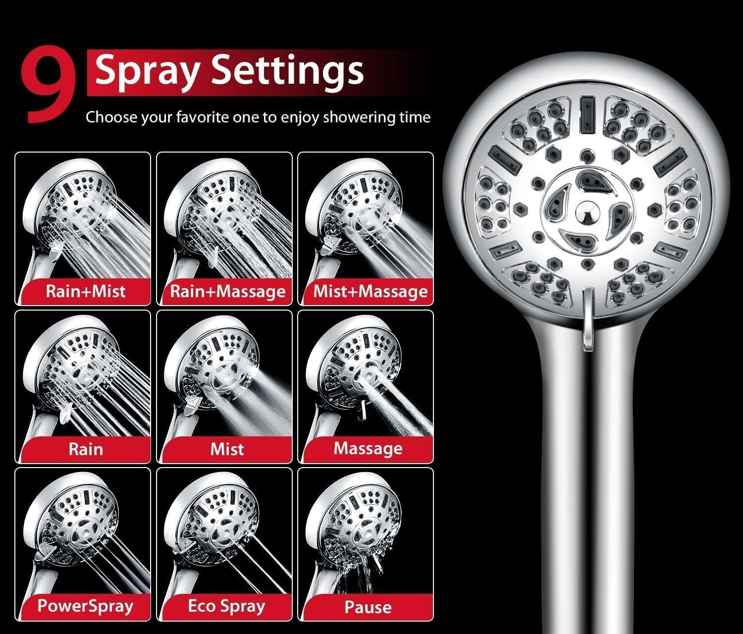 GRICH 2.5GPM Shower Head with Handheld Spray Combo: 2 in 1 Rainfall Shower Heads high pressure & Handheld Shower Head, 9 Spray Modes/Settings Detachable Shower Head with 60 Inch Hose - Image 5