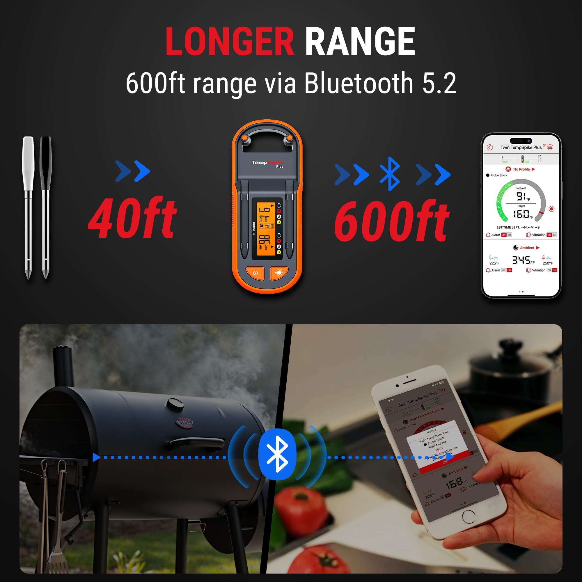 ThermoPro TempSpike Plus 600ft Wireless Meat Thermometer with 2 Color-Coded Probes, Bluetooth Meat Thermometer with LCD-Enhanced Booster for Food Cooking Grill Smoker, Fathers Day Gift for Him - Image 2