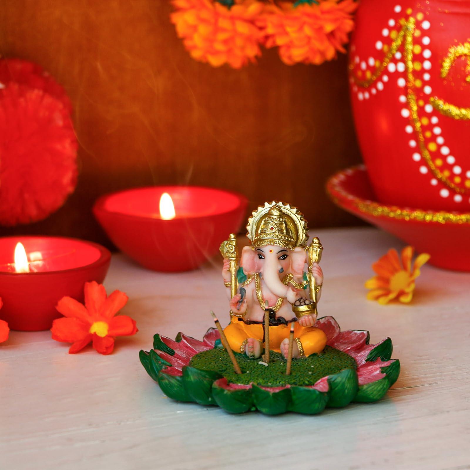 alikiki Hindu God Ganesha Idol Statue - 3.8" L Ganesh Incense Burner/Holder India Ganapati Pooja Item Home Office Temple Mandir Shrine Altar Diwali Puja Decor Ideal Gifts for Indian Friend Relative - Image 5