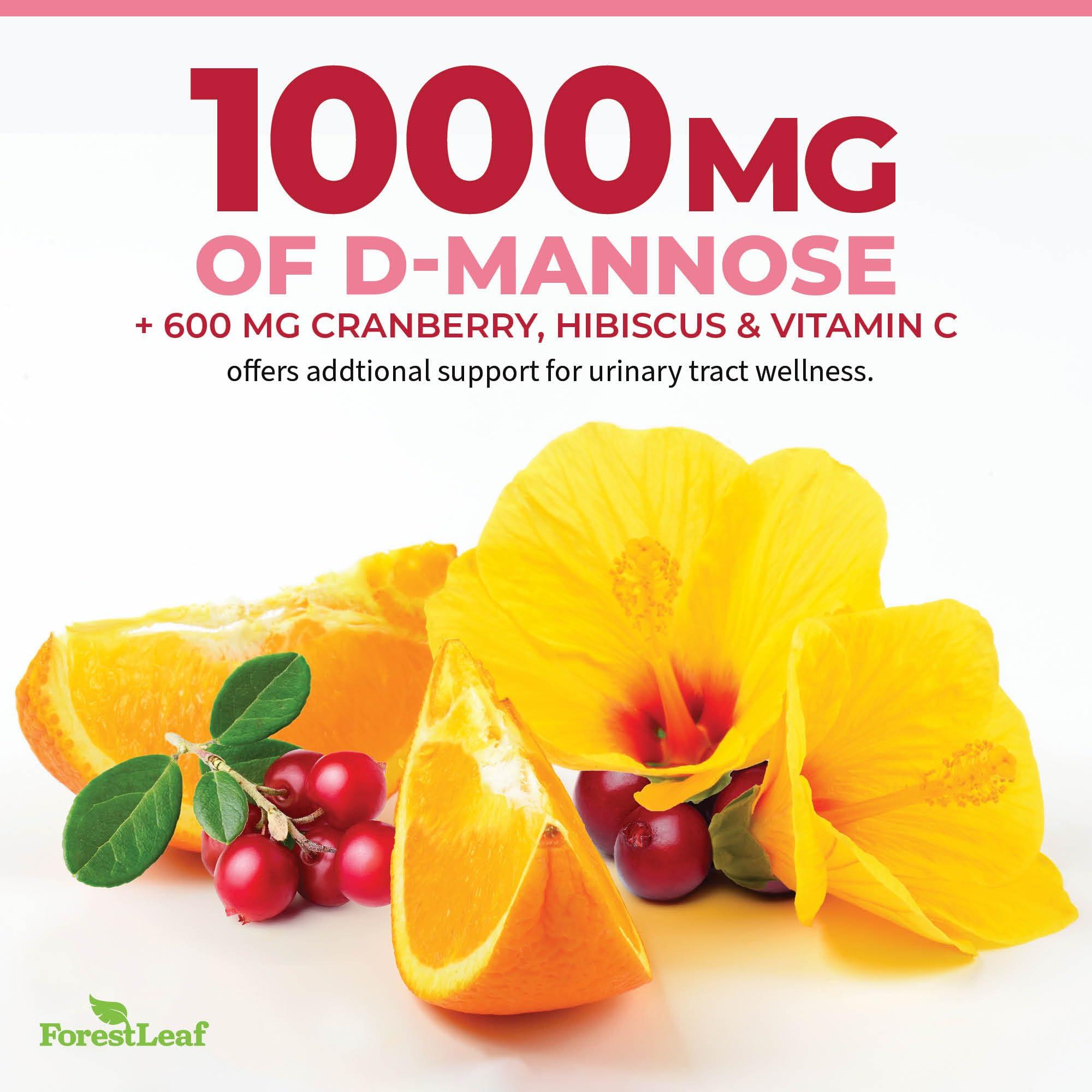 ForestLeaf D Mannose 1000mg Capsules - D-Mannose with Cranberry, Hibiscus & VIT C, Urinary Tract Health for Women and Men, DMannose Pills for UTI, Urinary Health & Bladder Support 120 Capsules - Image 7