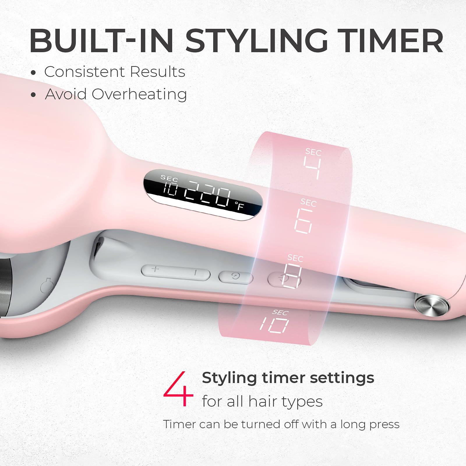 Curling Iron Hair Crimper Waver - TYMO ROVY Beach Waves Curling Wand, Ionic Deep Waver Hair Curler Tool with Ceramic 3 Barrel for Women, Dual Voltage, Anti-Scald, Easy to Use, Pink, 1.25 Inch - Image 3