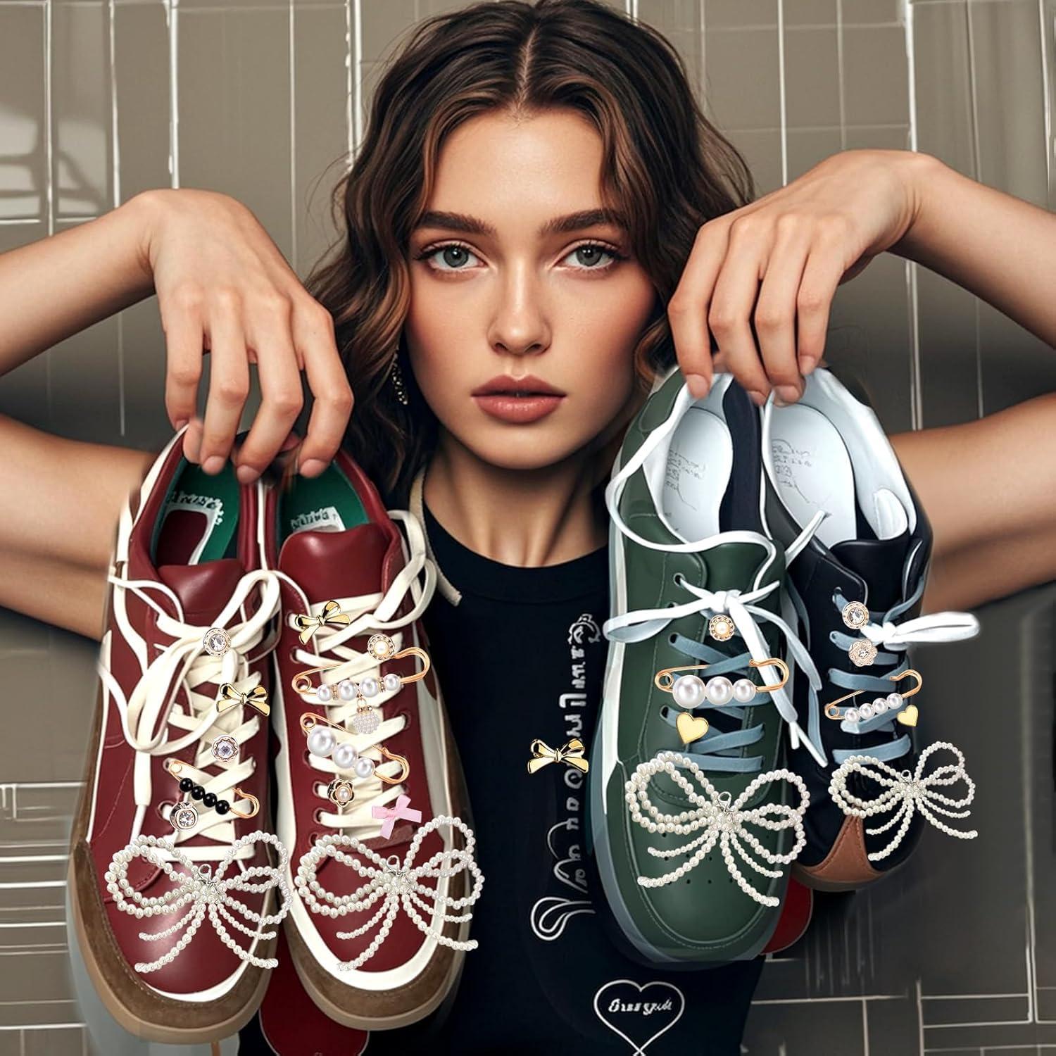 pequano Shoes Charms for Sneakers Socks, 30/43pcs Pearl Shoe Lace Jewelry, Junk Socks Charms Pins, Stylish Shoe Decoration Charms for Women, Brooch Pins Buttons for Clothes, Hats Decoratin - Image 4