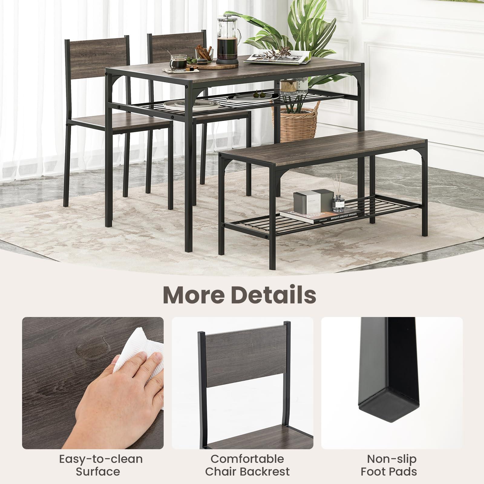 Tangkula Dining Table Set for 4, Kitchen Table and 2 Chairs for 4 with Bench, Additonal Storage Rack, 4 Piece Dining Table Set for Small Space, Apartment - Image 4