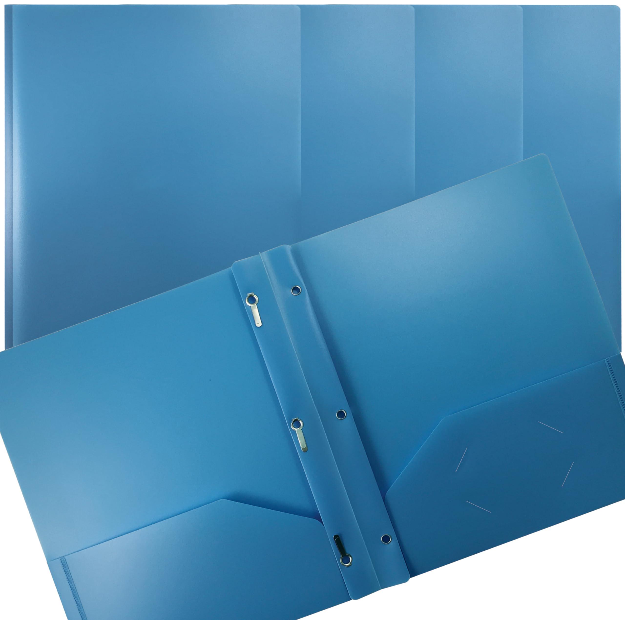 Better Office Products Light Blue Plastic 2 Pocket Folders with Prongs, 24 Pack, Heavyweight, Letter Size Poly Folders with 3 Metal Prongs Fastener Clips, Light Blue
