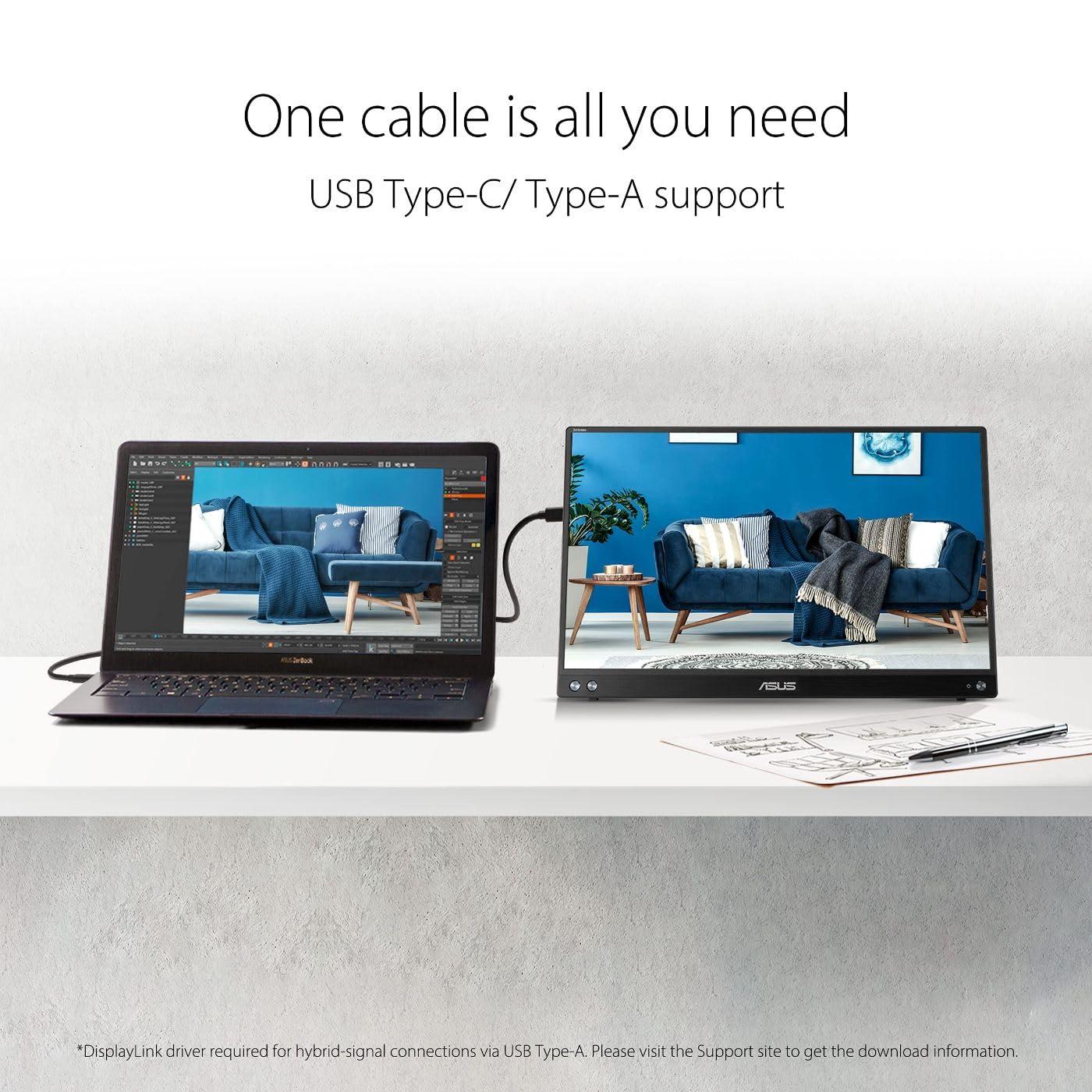 ASUS ZenScreen 15.6” 1080P Portable Monitor (MB16ACV) - Full HD, IPS, Eye Care, Flicker Free, Blue Light Filter, Kickstand, USB-C Power Delivery, for Laptop, PC, Phone, Console - Image 4
