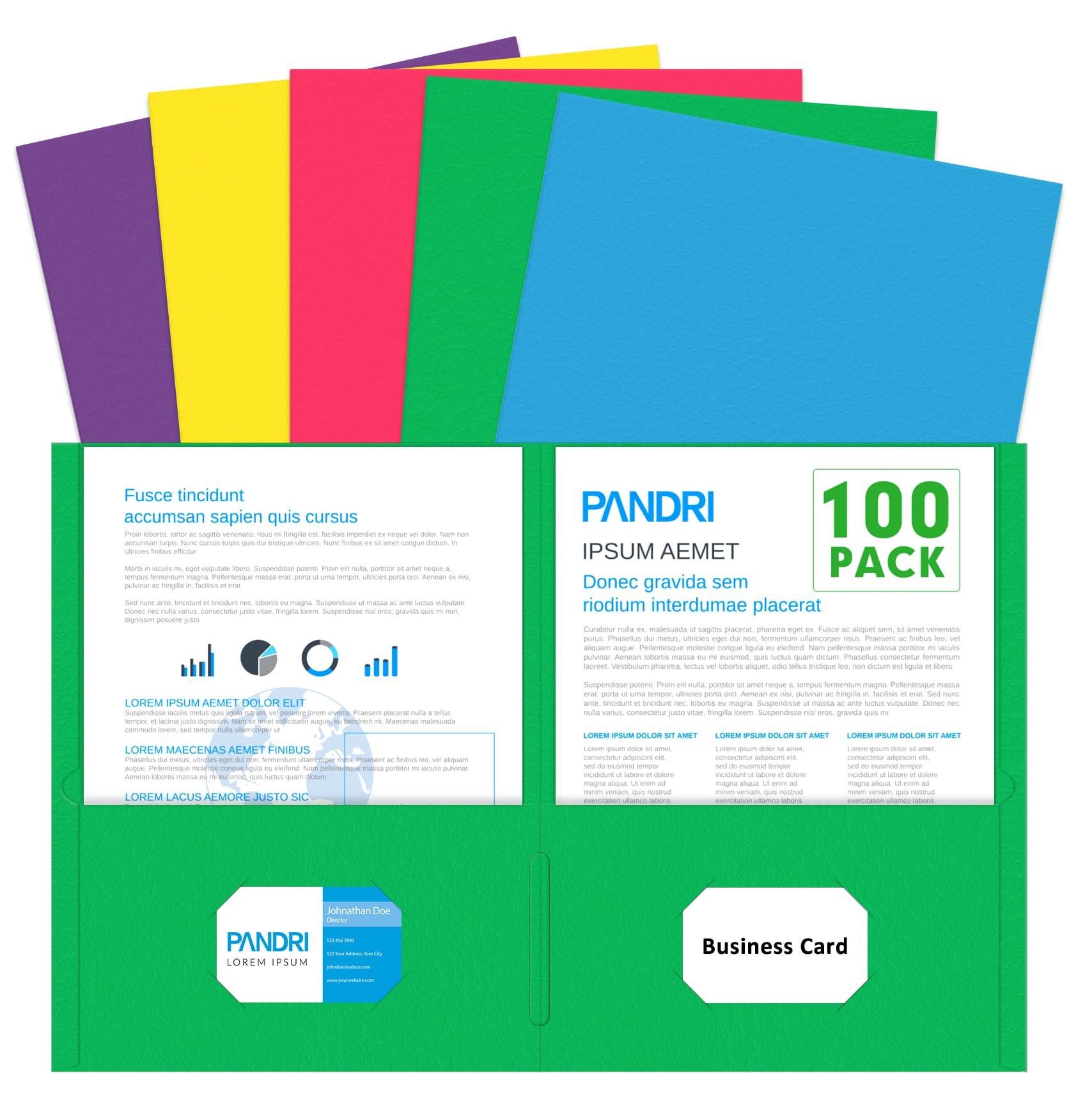 Two Pocket Folders, PANDRI 100 Pack 2 Pocket Folders, Letter Size Paper File Folder for School Office Home Business, Assorted 5 Colors