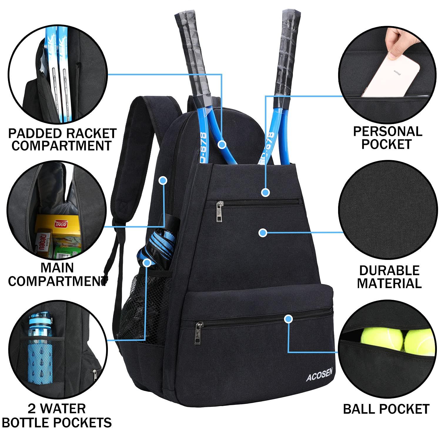 ACOSEN Tennis Bag Tennis Backpack - Large Tennis Bags for Women and Men to Hold Tennis Racket,Pickleball Paddles, Badminton Racquet, Squash Racquet,Balls and Other Accessories - Image 2
