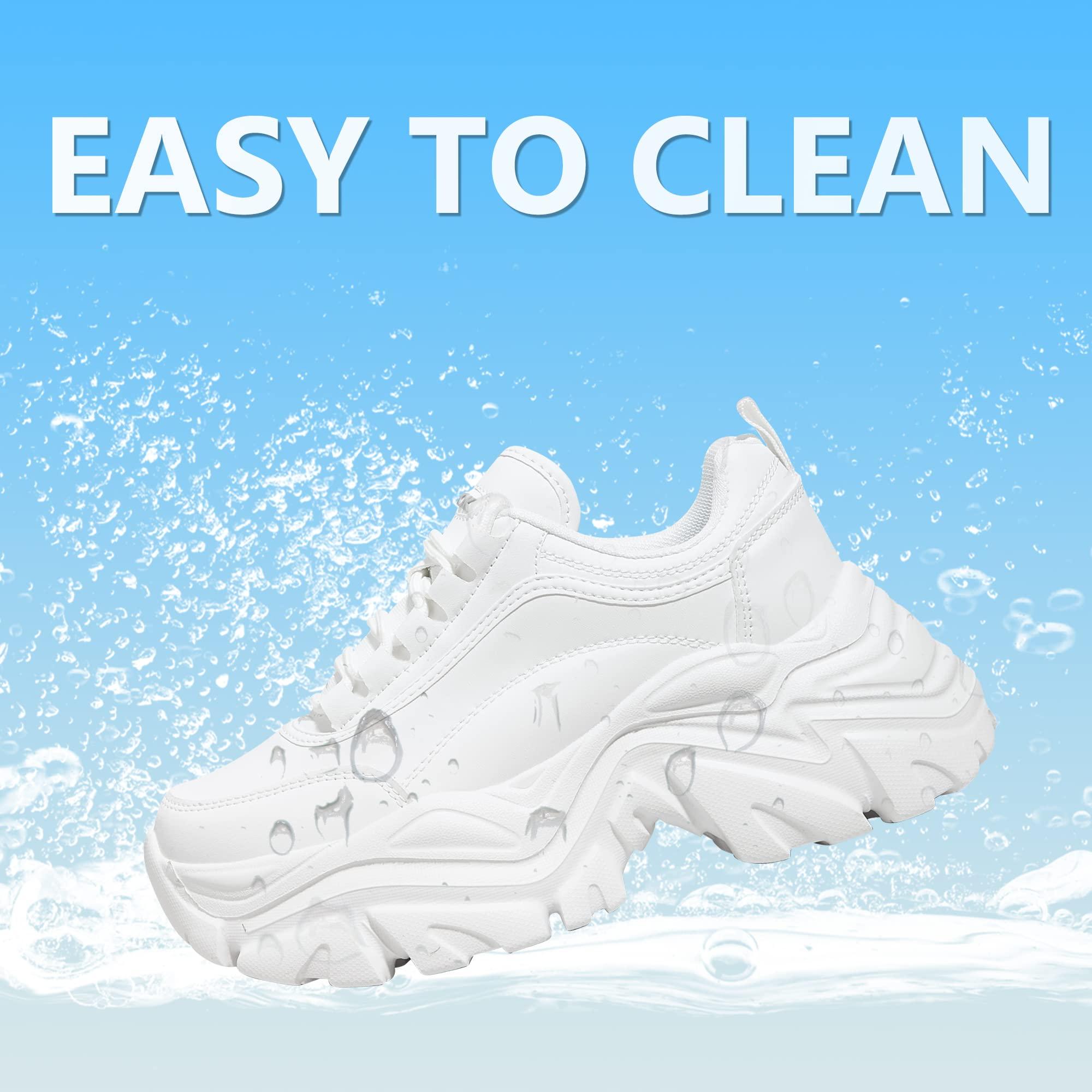 K KIP WOK Chunky Sneakers for Women Fashion Platform White Leather Casual Dad Shoes Comfortable Wedge Walking Sport Sneakers - Image 3