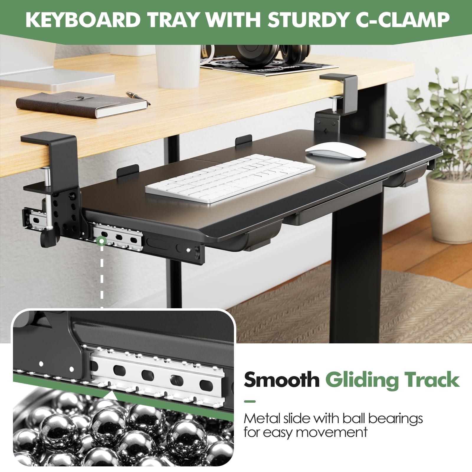 Height Adjustable Keyboard Tray Under Desk Slide Out, 27(33 Including Clamps)*11 Inch, Ergonomic Keyboard & Mouse Drawer Extender Holder, Sturdy C-Clamp Mount, for Home, Office, Black - Image 4